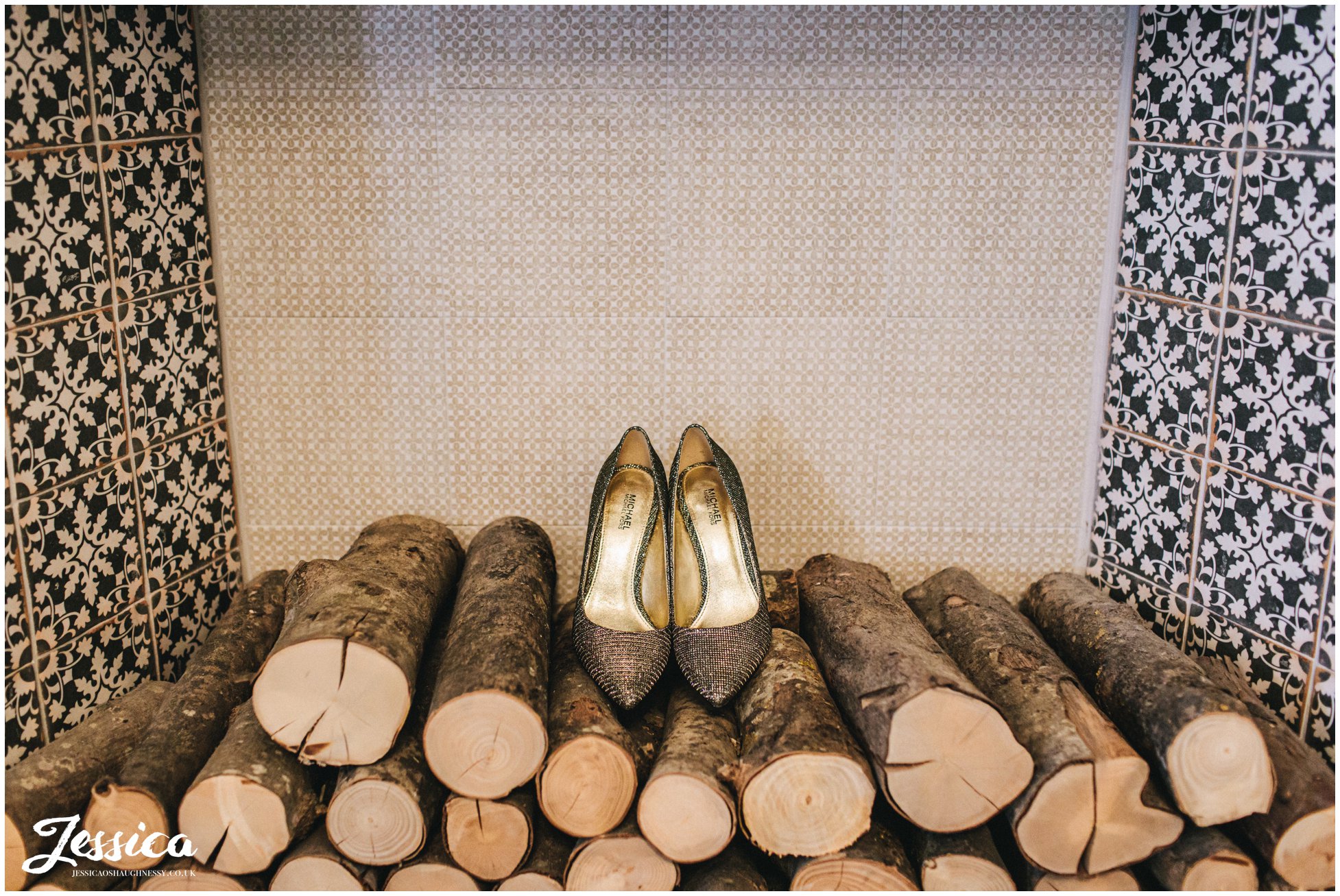 the brides shoes at tyn dwr hall in north wales