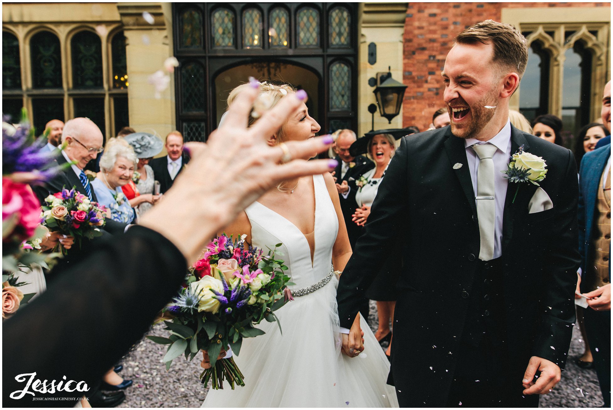 newly wed's walk through confetti line