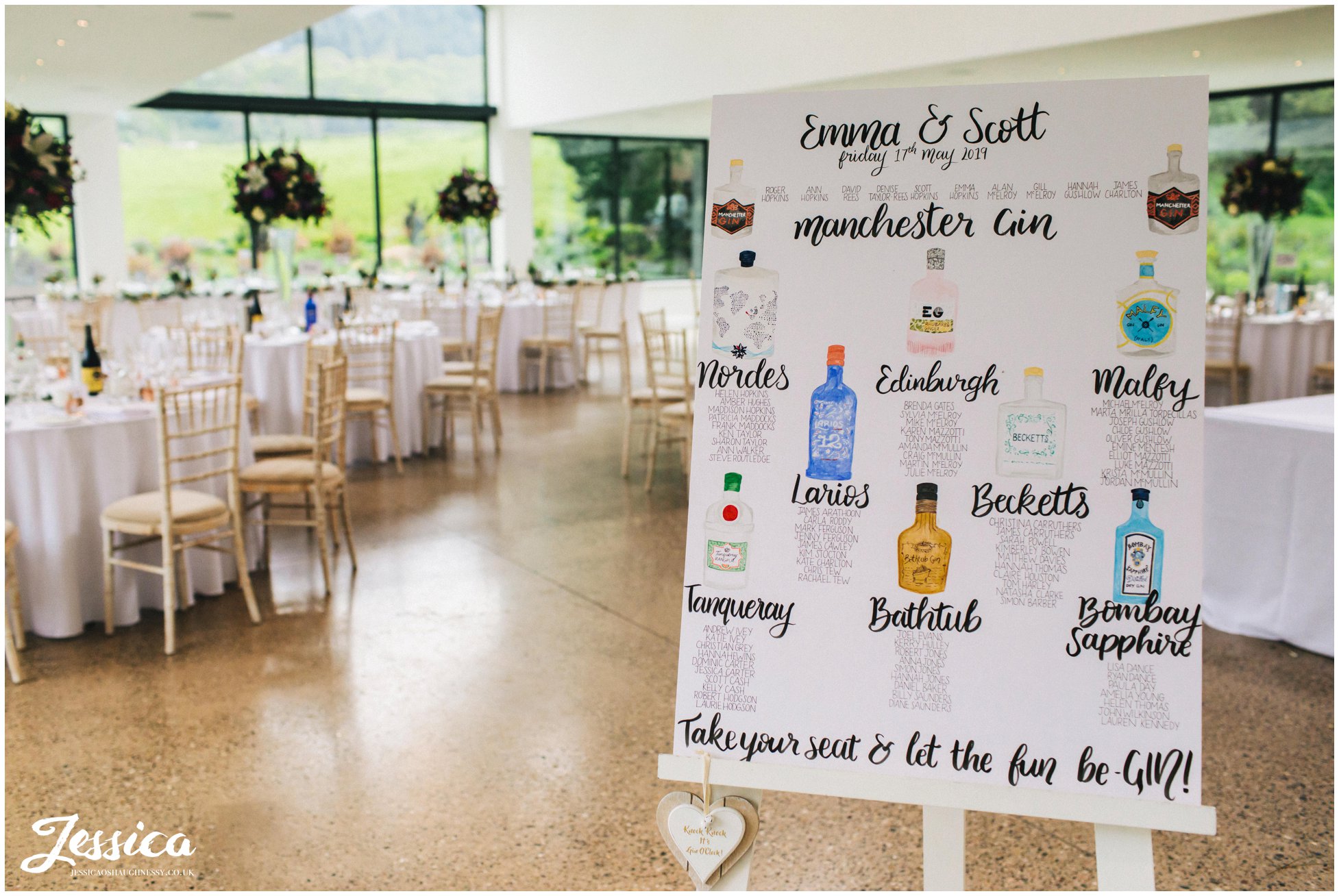 gin inspired table plan at tyn dwr hall