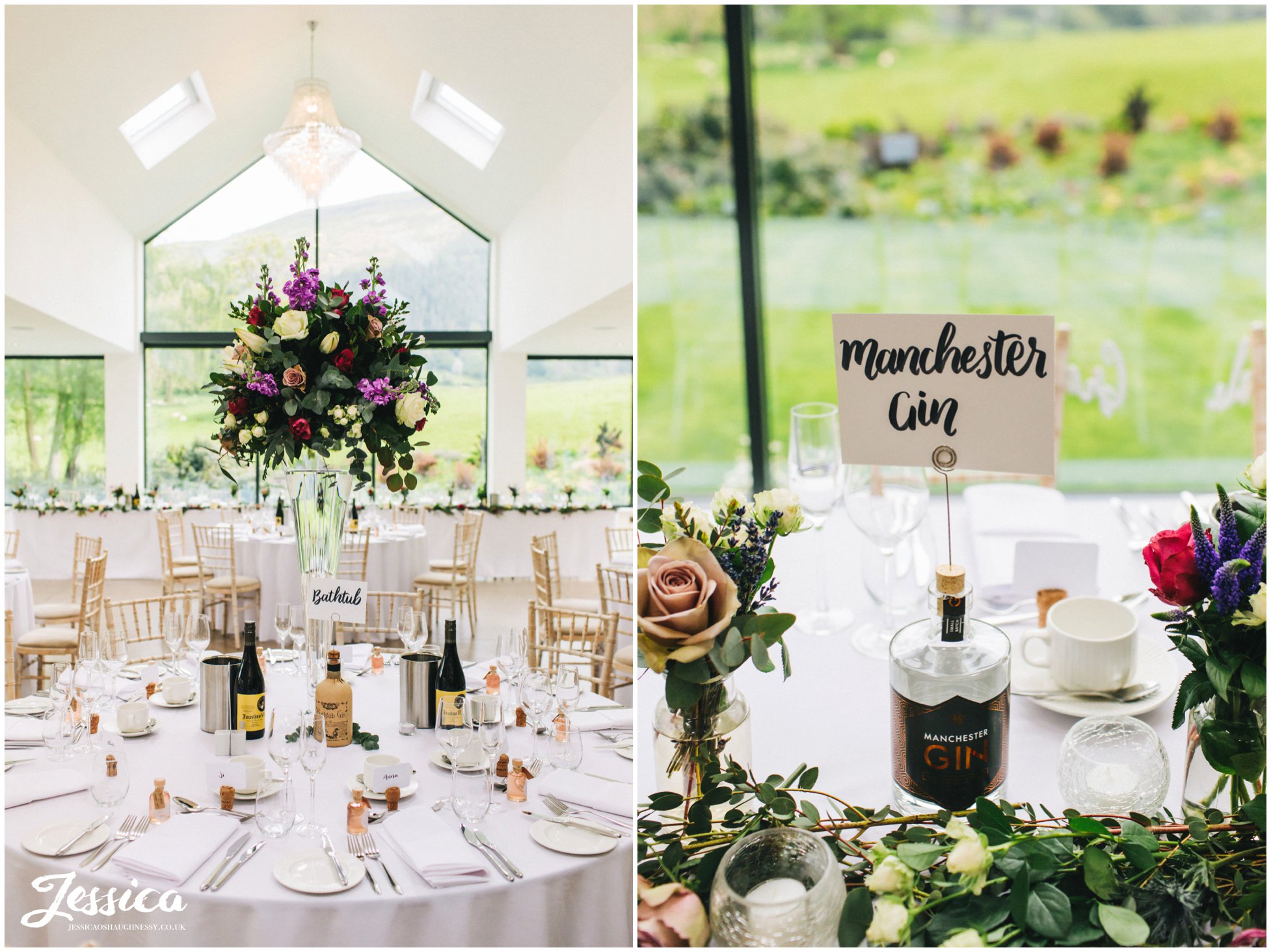floral center pieces decorate the tables