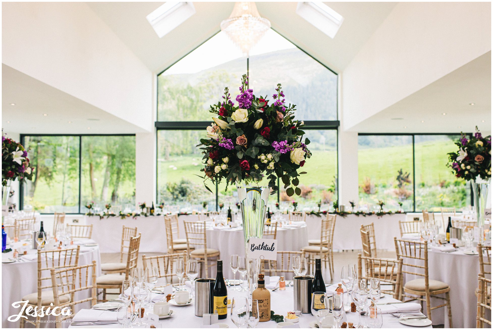 the main room at tyn dwr hall ready for the wedding breakfast