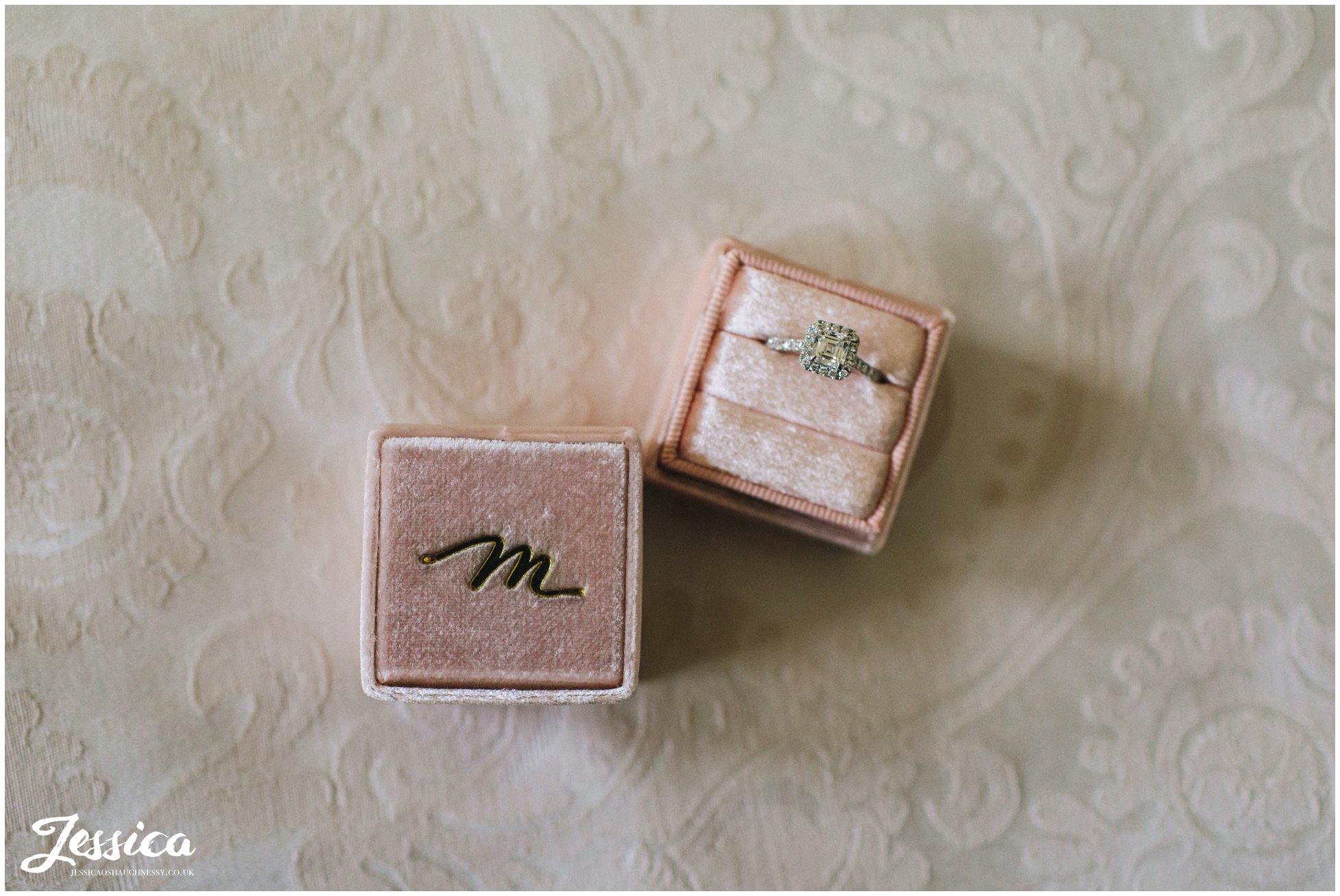 engagement ring in vintage velvet ring box