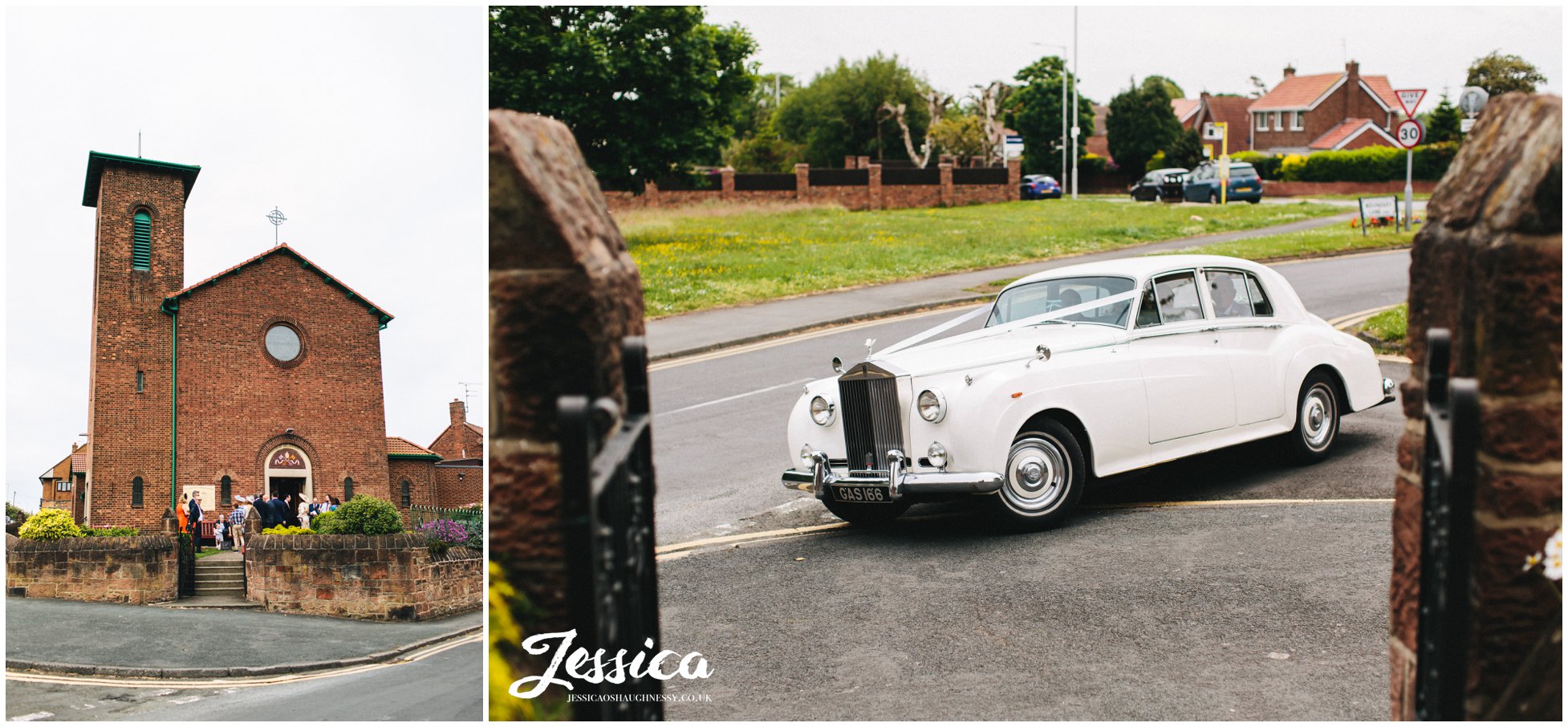 the bride arrives at the wirral church