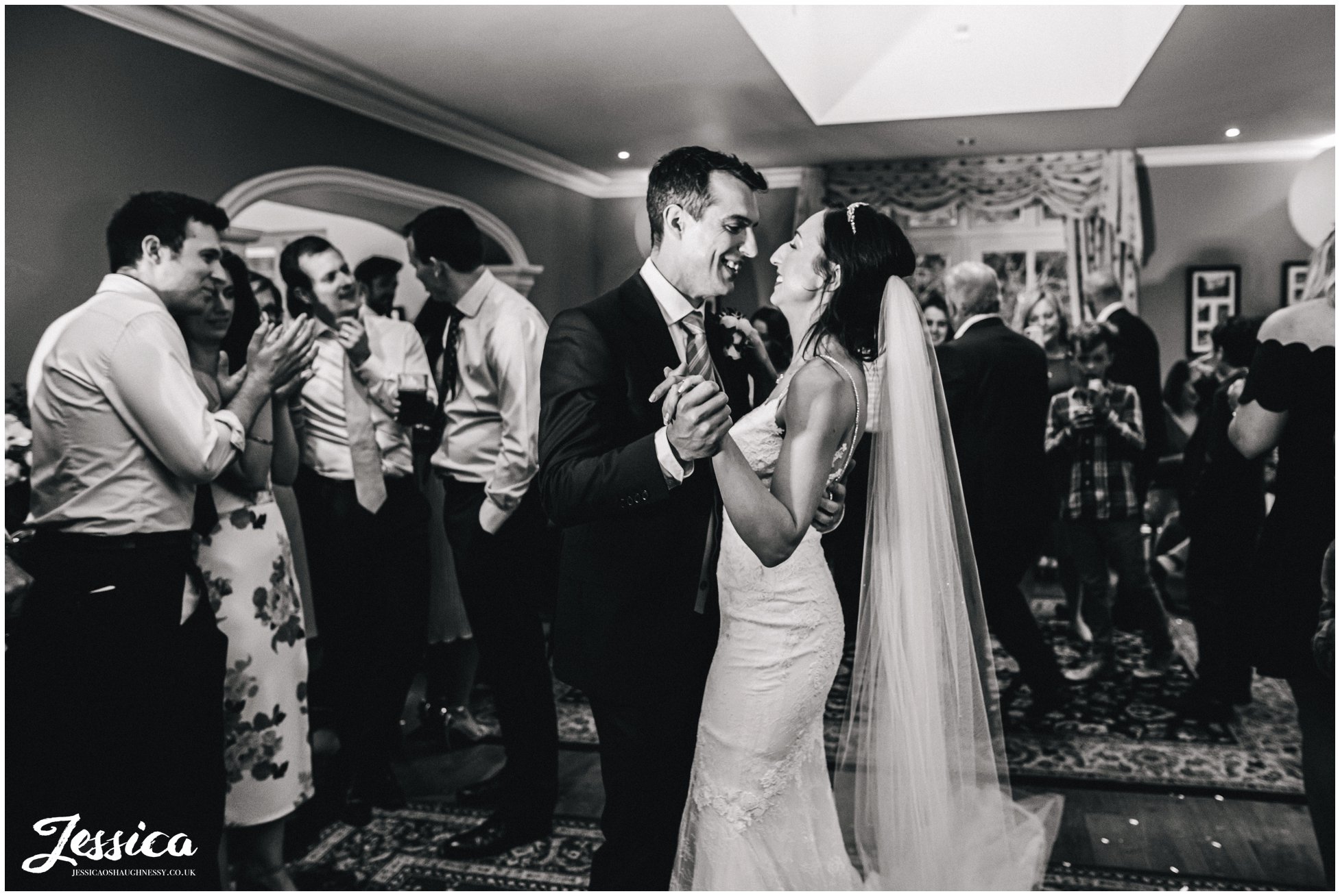 newly wed's share their first dance at mere brook house, wirral wedding