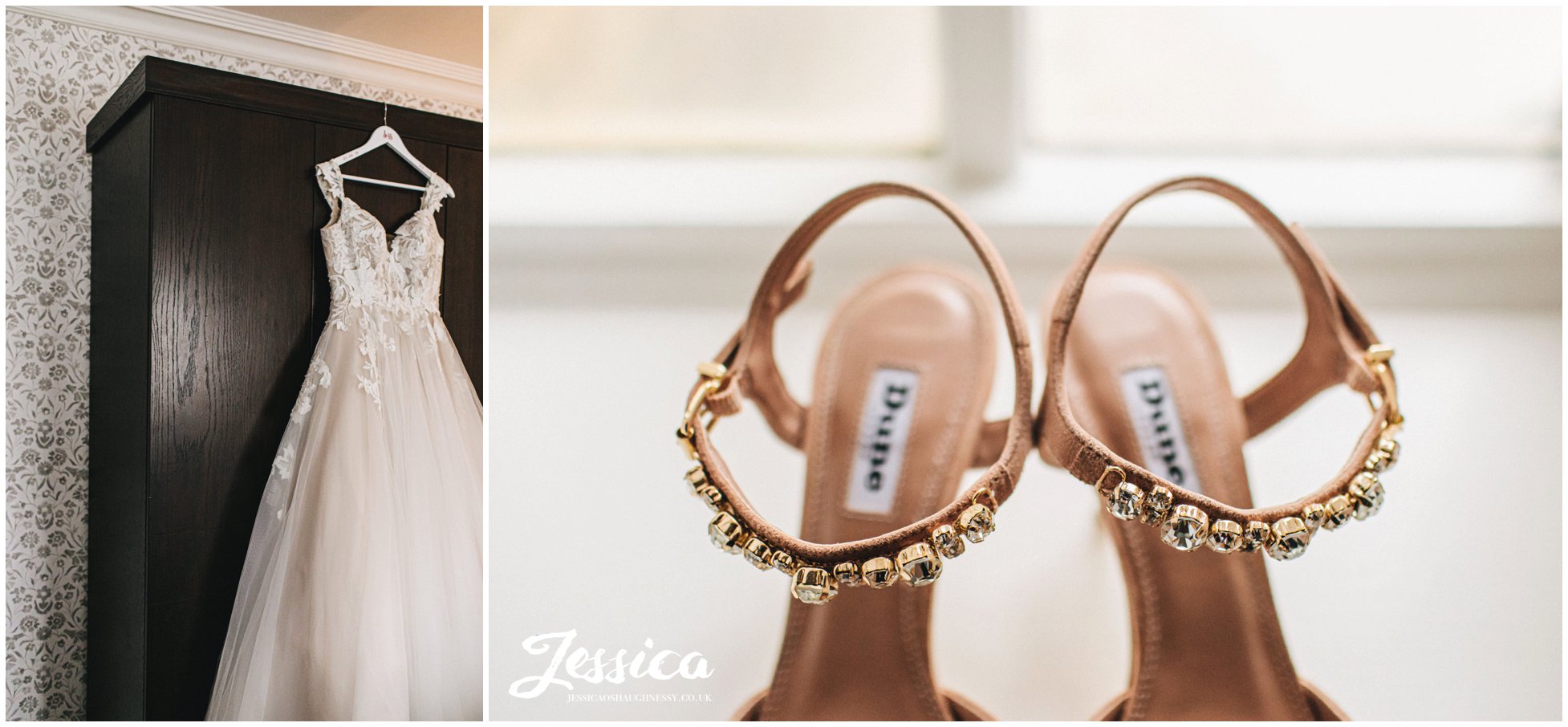 wedding dress and bridal shoes at a cheshire wedding