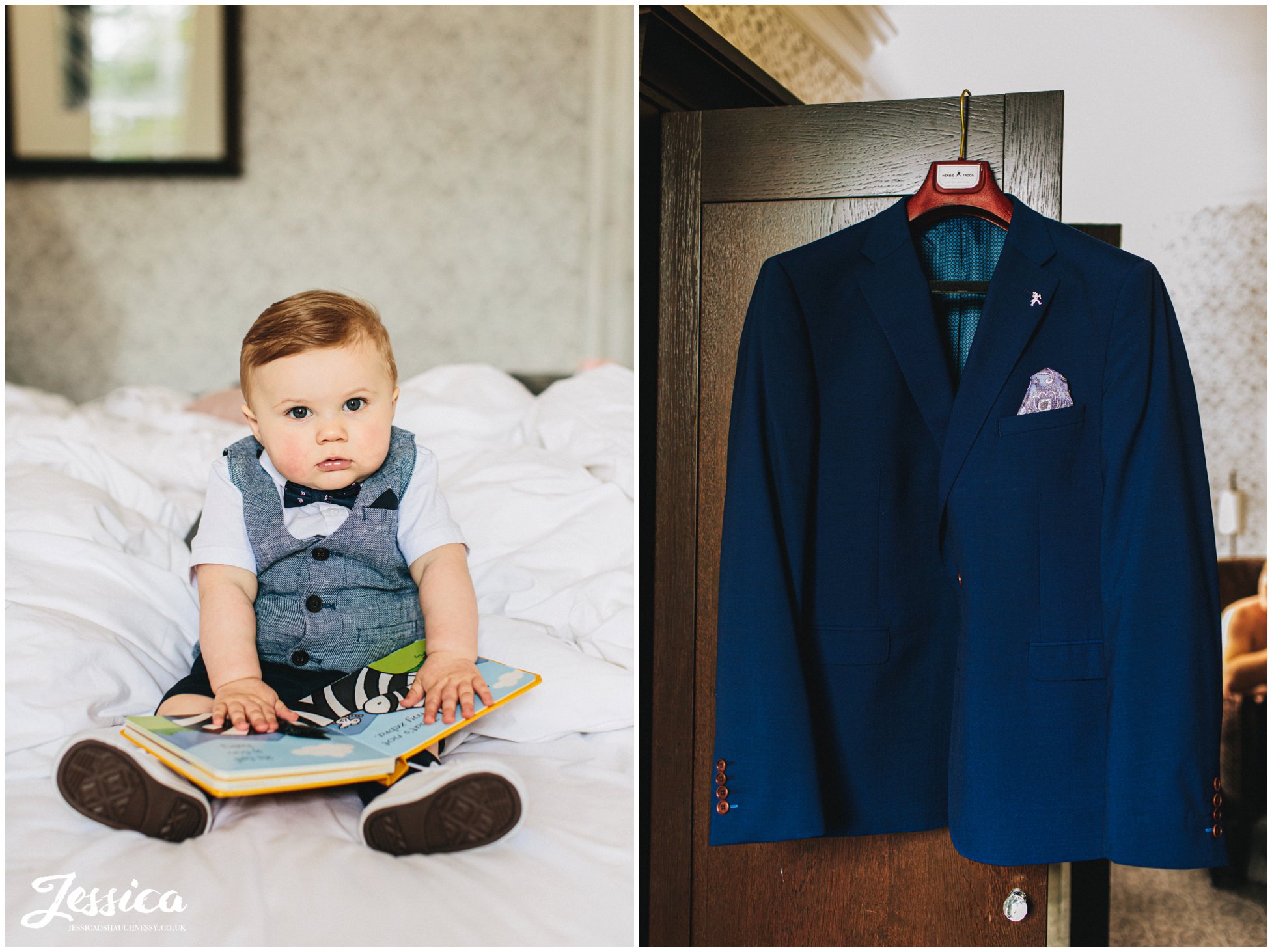 bride &amp; grooms baby dressed in suit