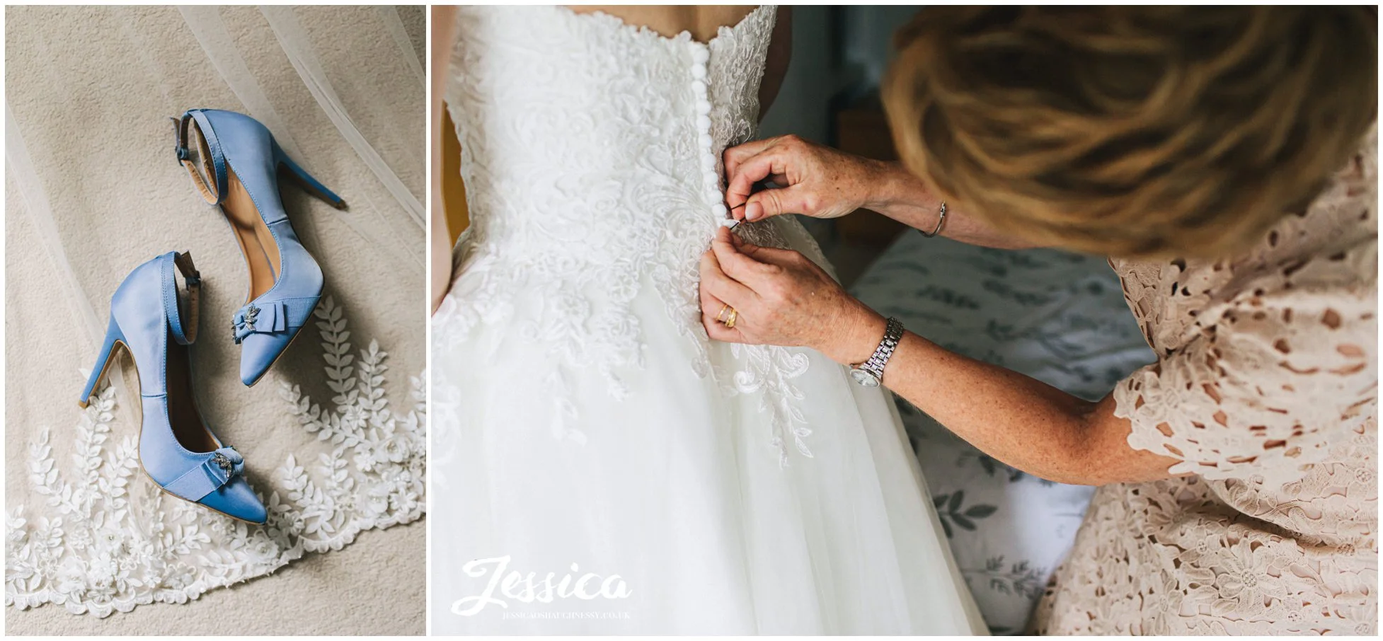 blue bridal shoes for a north wales wedding