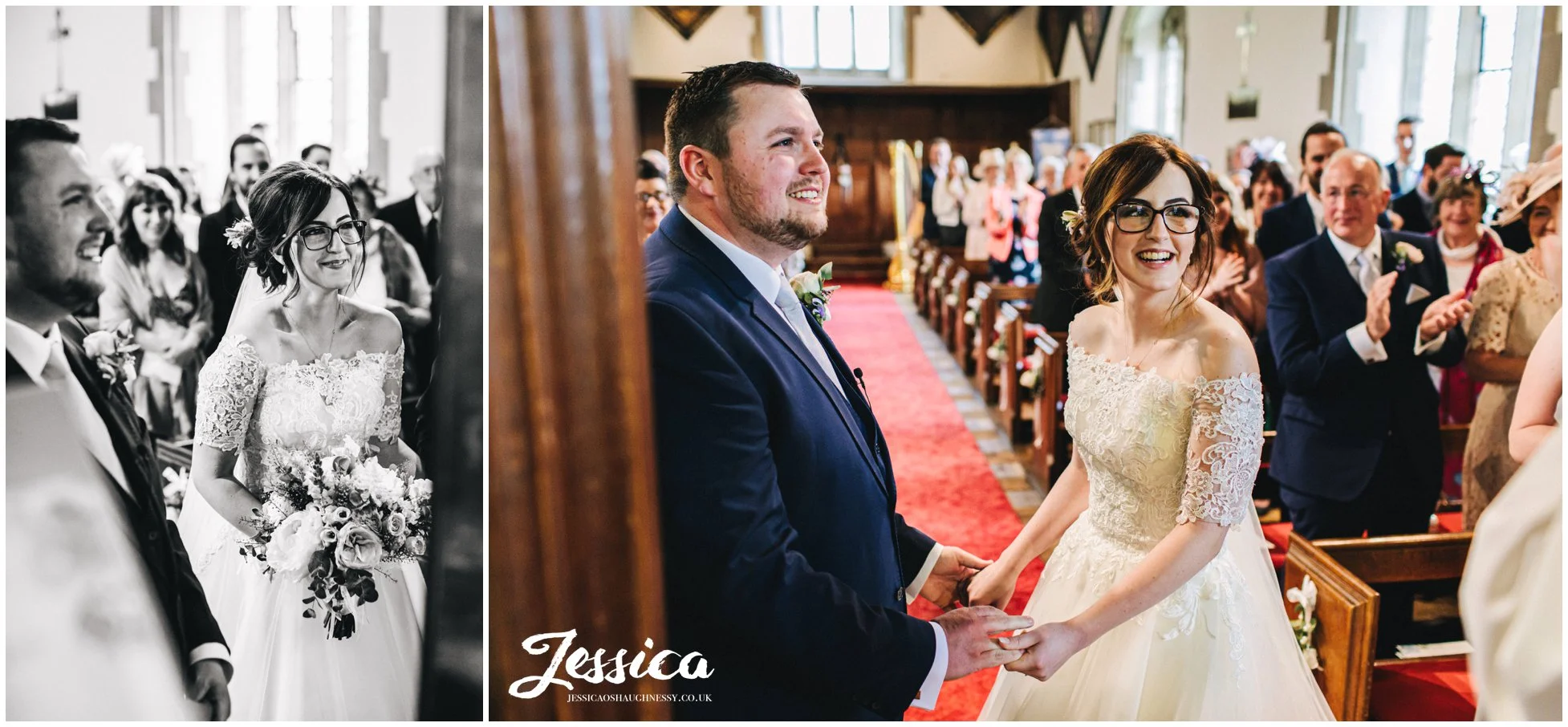 couple exchange vows at their church wedding