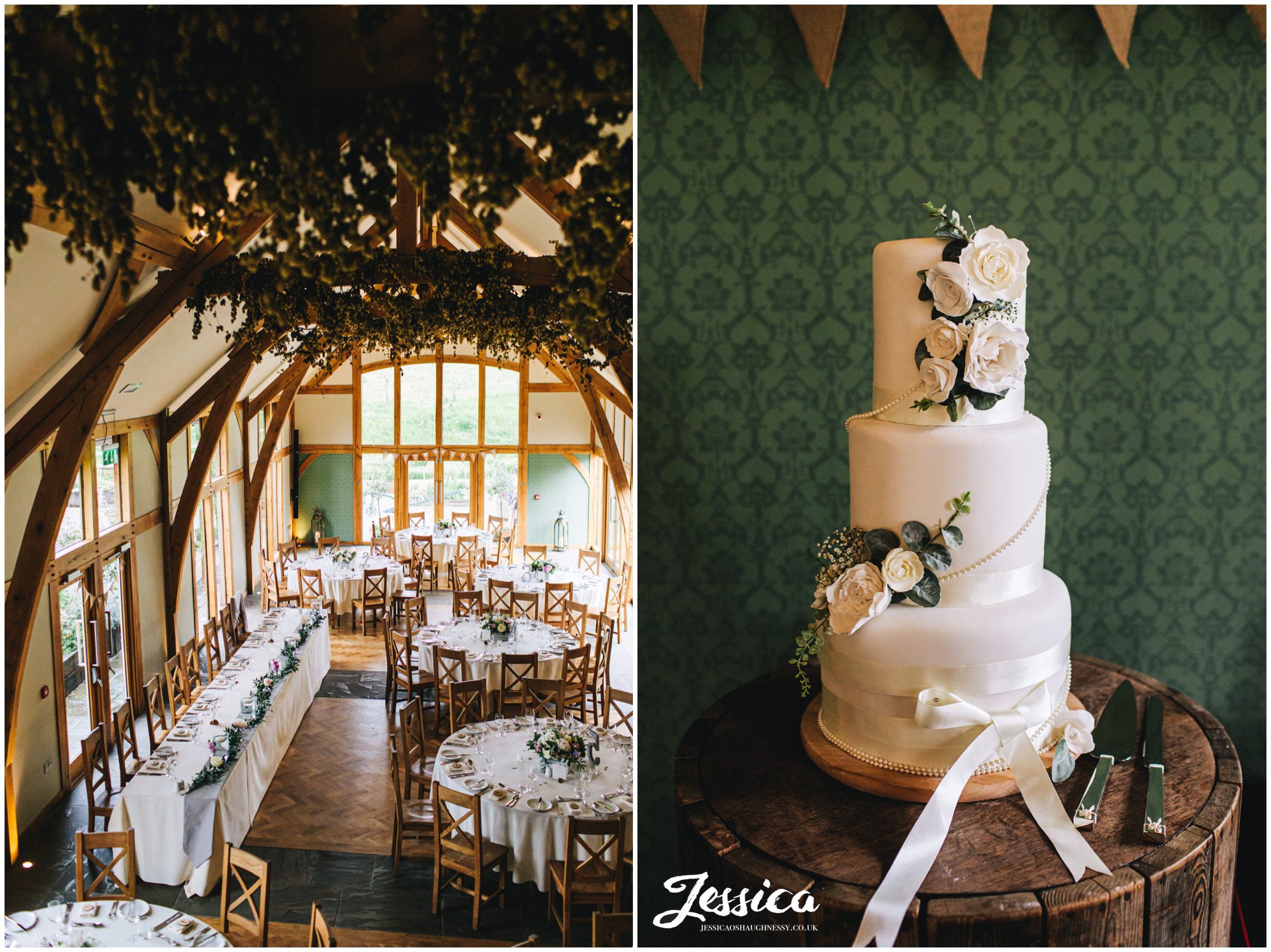 the barn decorated ready for the wedding breakfast