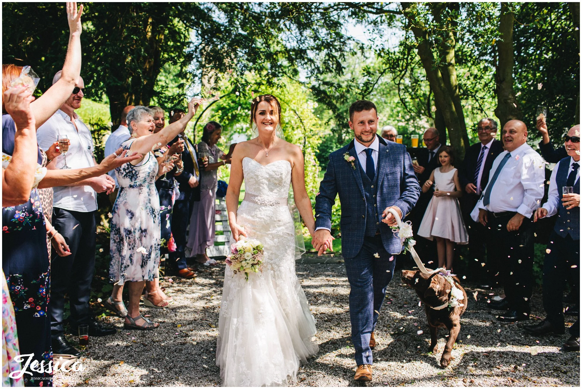 newly wed's walk through confetti line