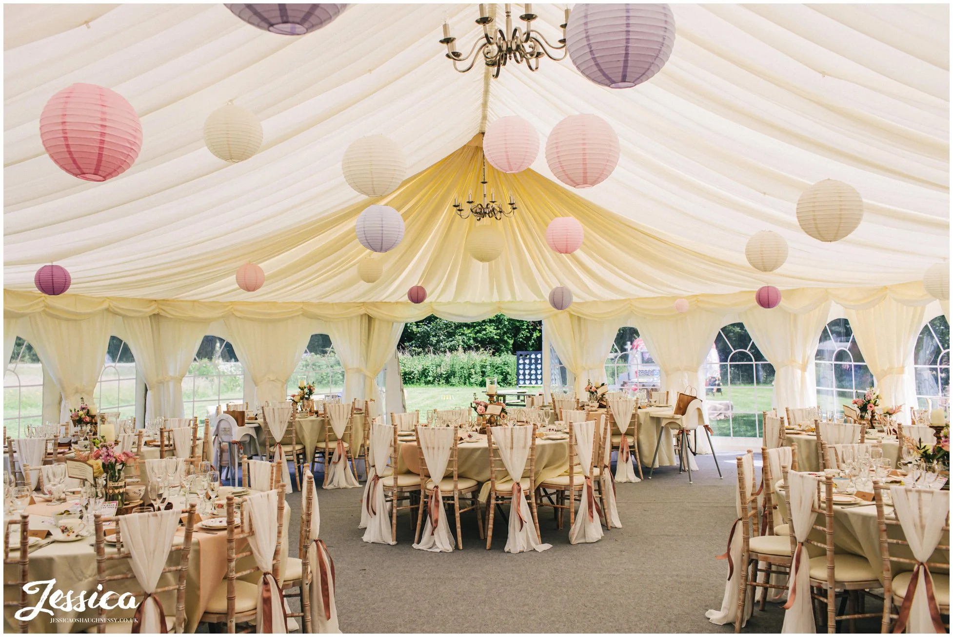 marquee is decorated in paper lanters