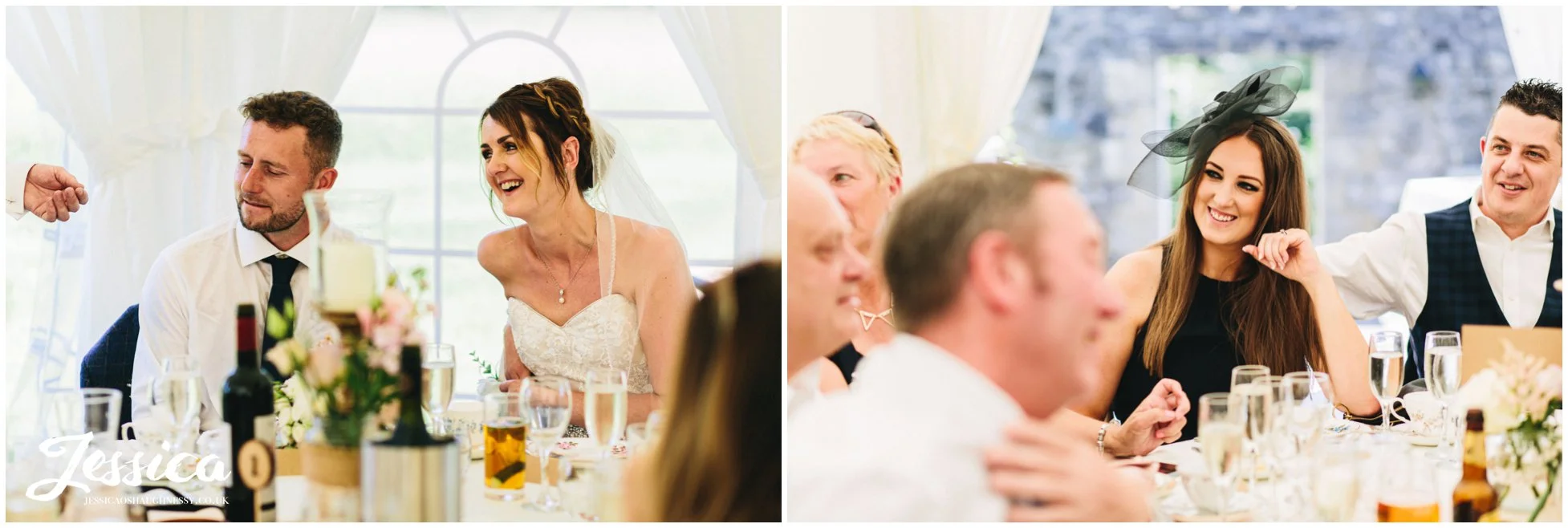 bride & groom laugh during the speeches
