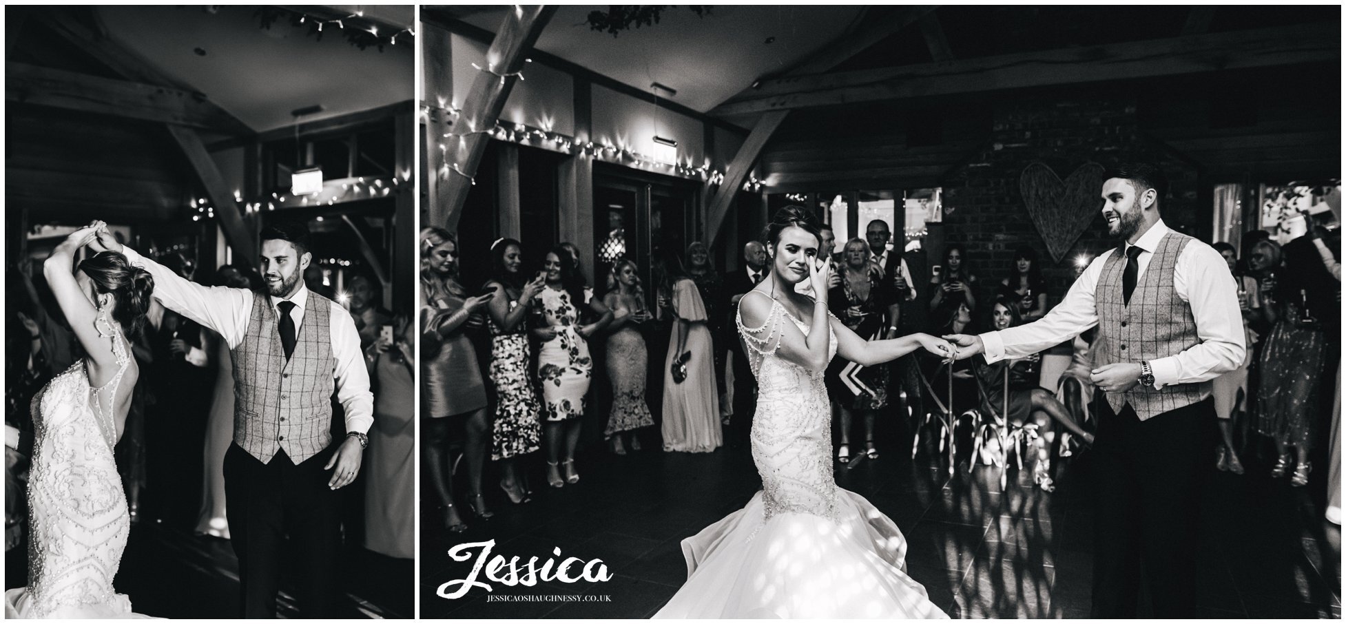 bride and groom have emotional first dance