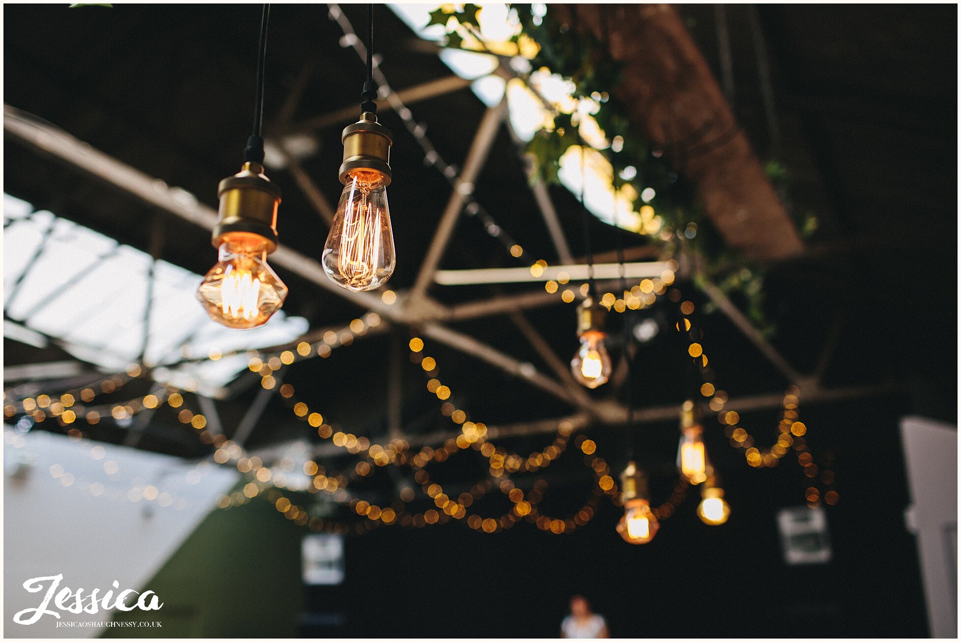 bare lightbulbs decorate the wedding venue in the baltic triangle