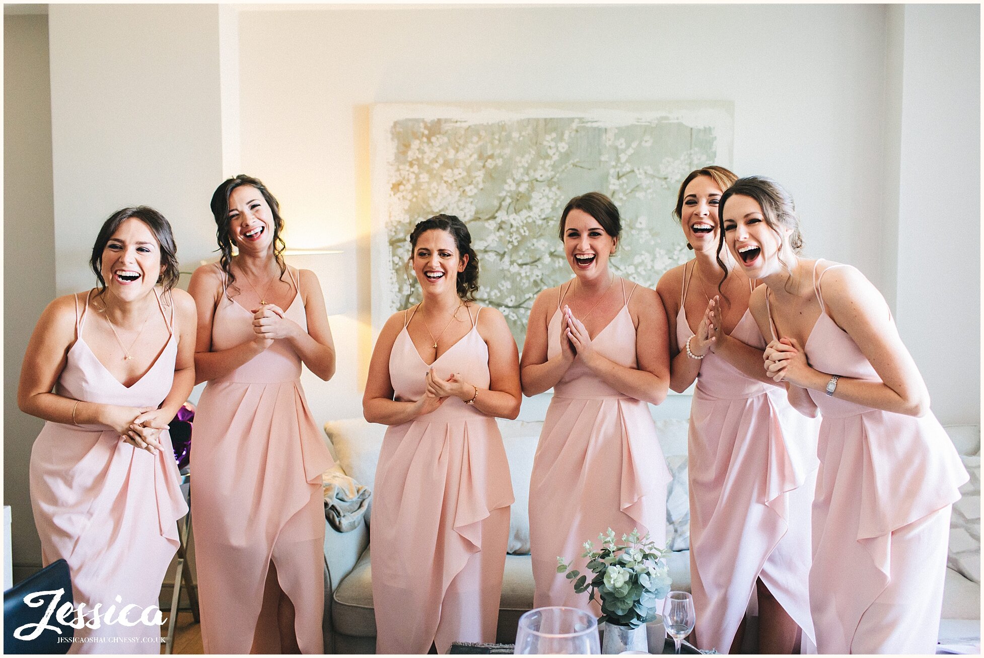 bridesmaid get emotional seeing their friend ready for her wedding