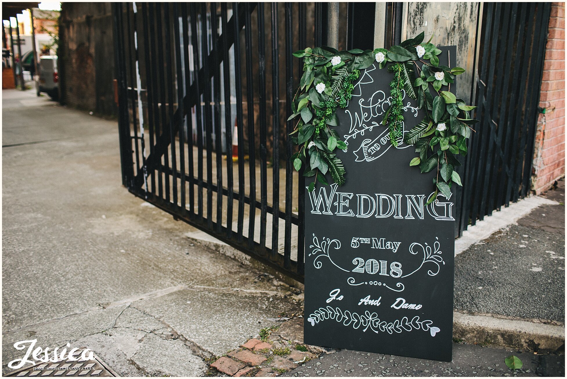 chalk board welcomes guests to the manchester wedding reception