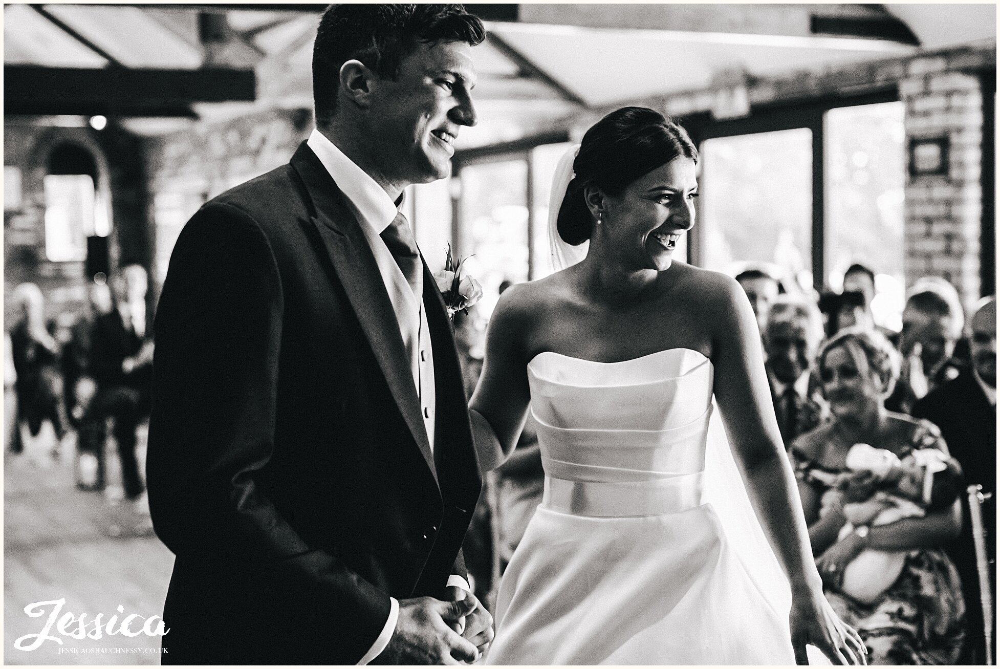 couple are announced husband &amp; wife in the oak barn at keythorpe manor