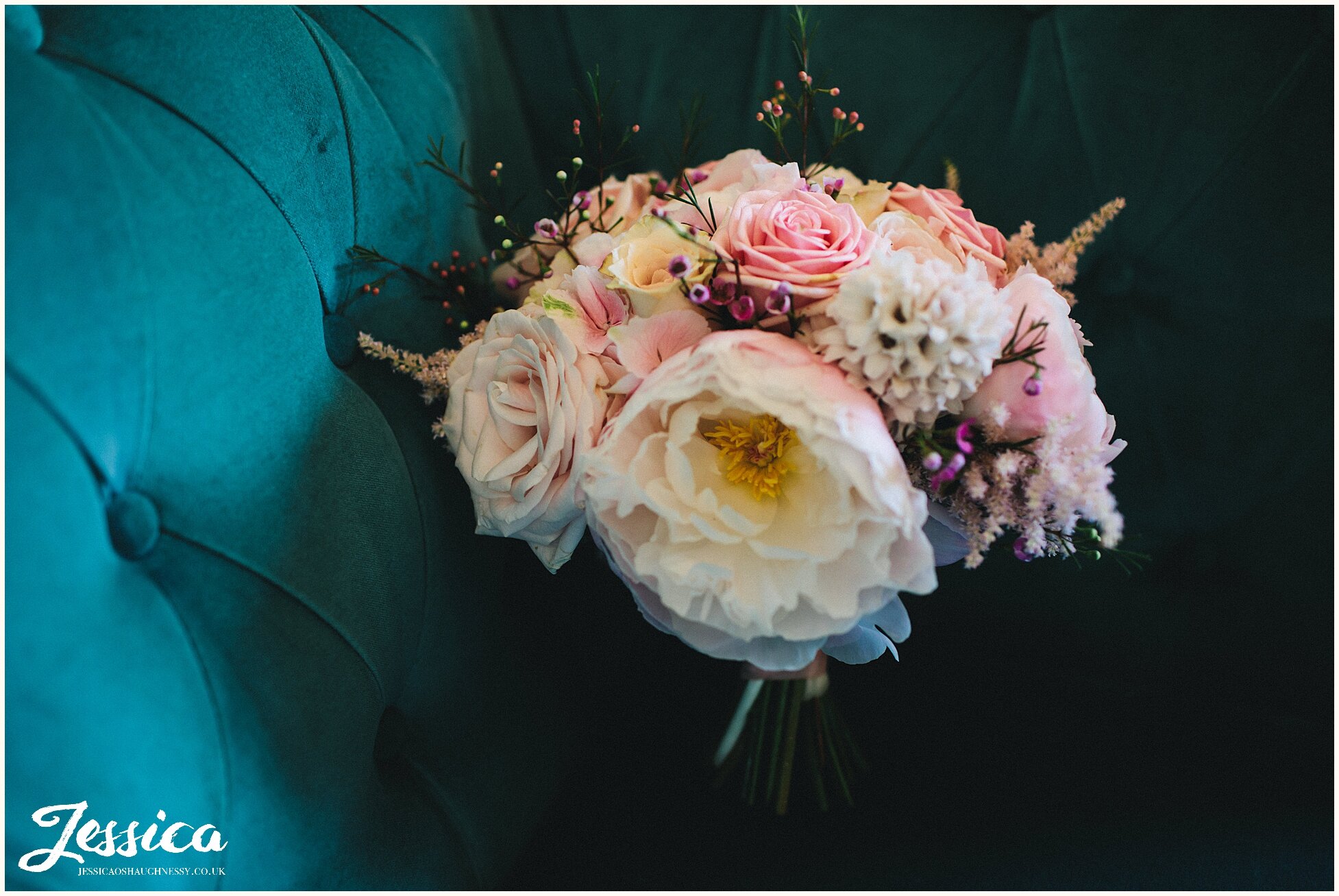 beautiful pink bridal bouquet with peonies 