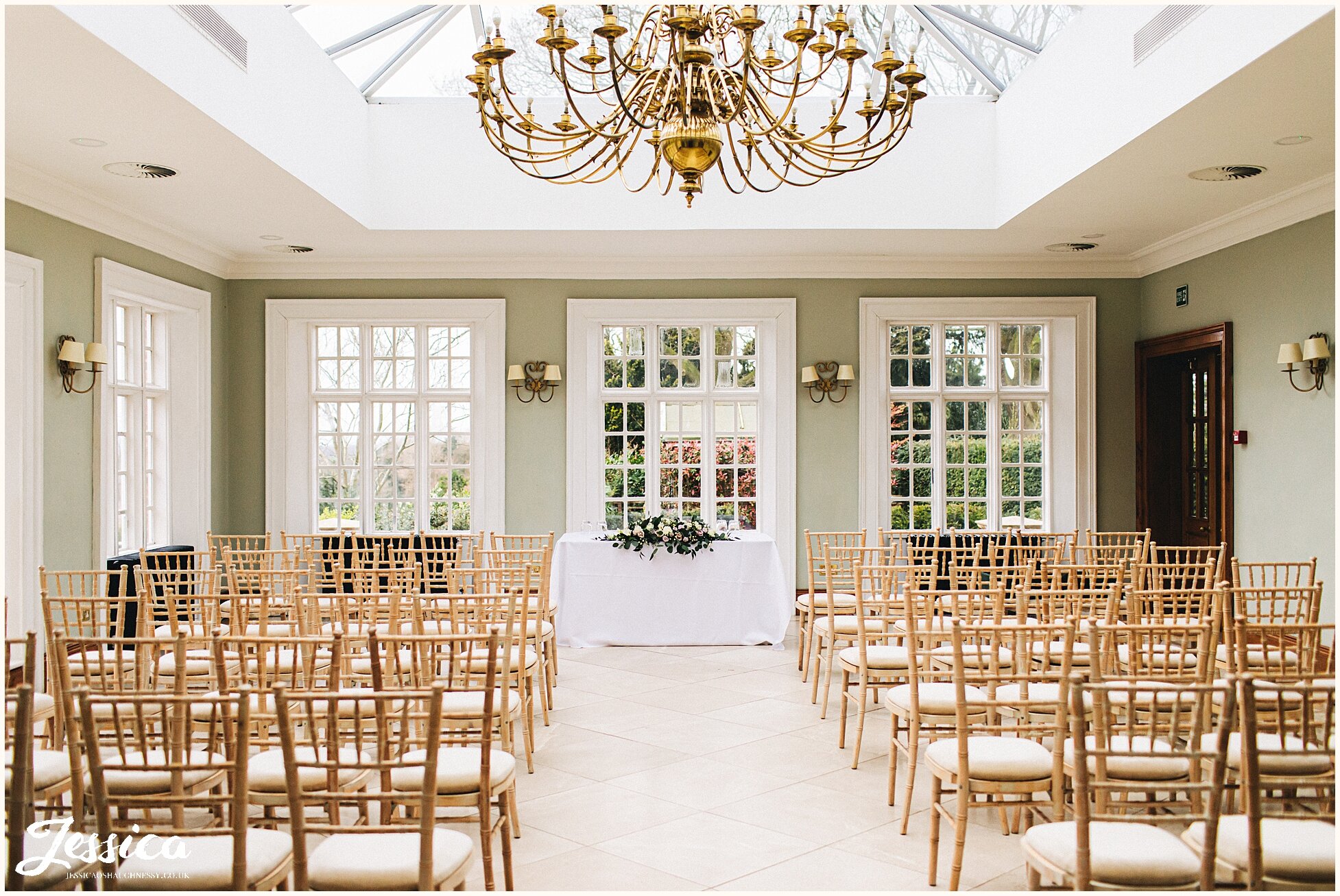 The orangery at Willington Hall set up ready for the ceremony
