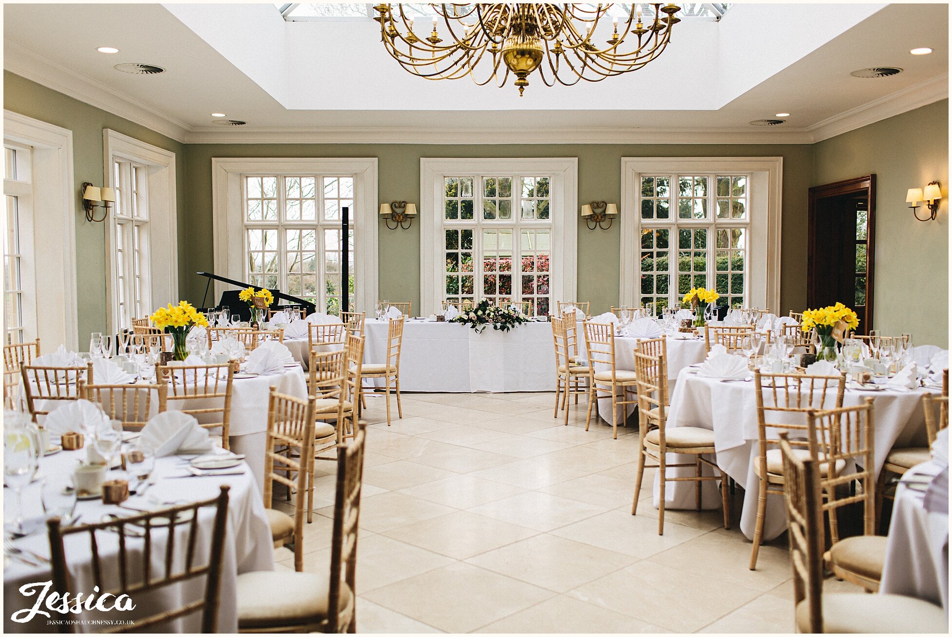 the orangery at Willington Hall set up for the wedding breakfast