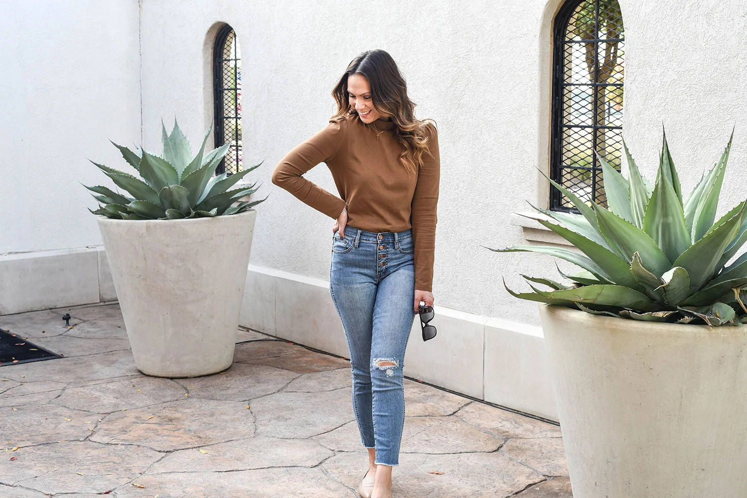 Jeans and Brown Sweater