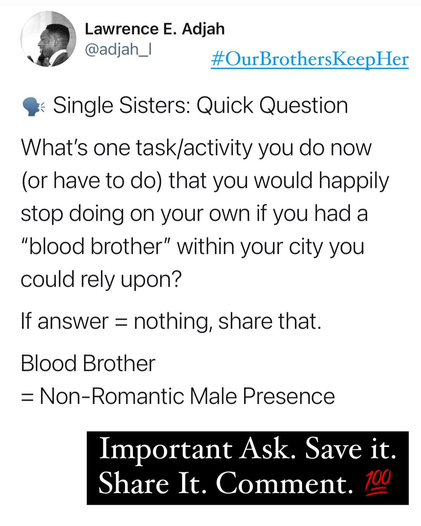 🗣 Single Sisters: What&rsquo;s one thing?

We&rsquo;ve been at work and testing out some assumptions mow.

Seeing something. 

Seriously, what&rsquo;s one thing? What would you need us for? (eg, Handy work, moving, simple presence, protection? Nothi