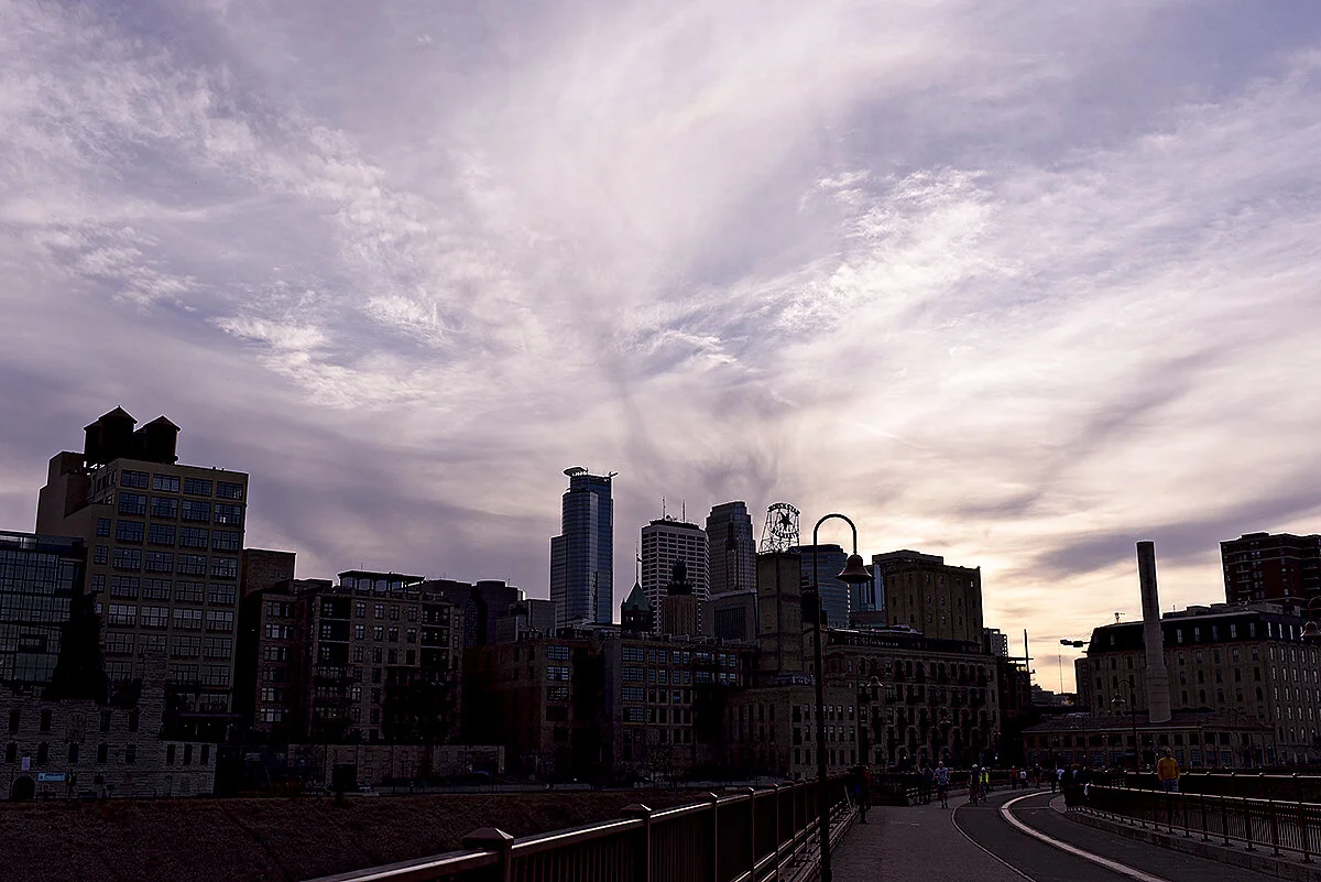 downtown at dusk