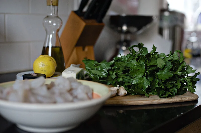 savory sunday // garlic + feta shrimp