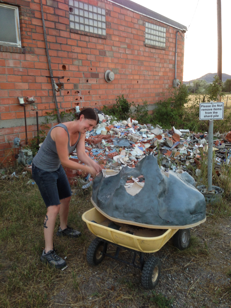 Some days, the frenzy is a bit more destructive. Here's Alanna DeRocchi at the shard pile, blasting away with a hammer!