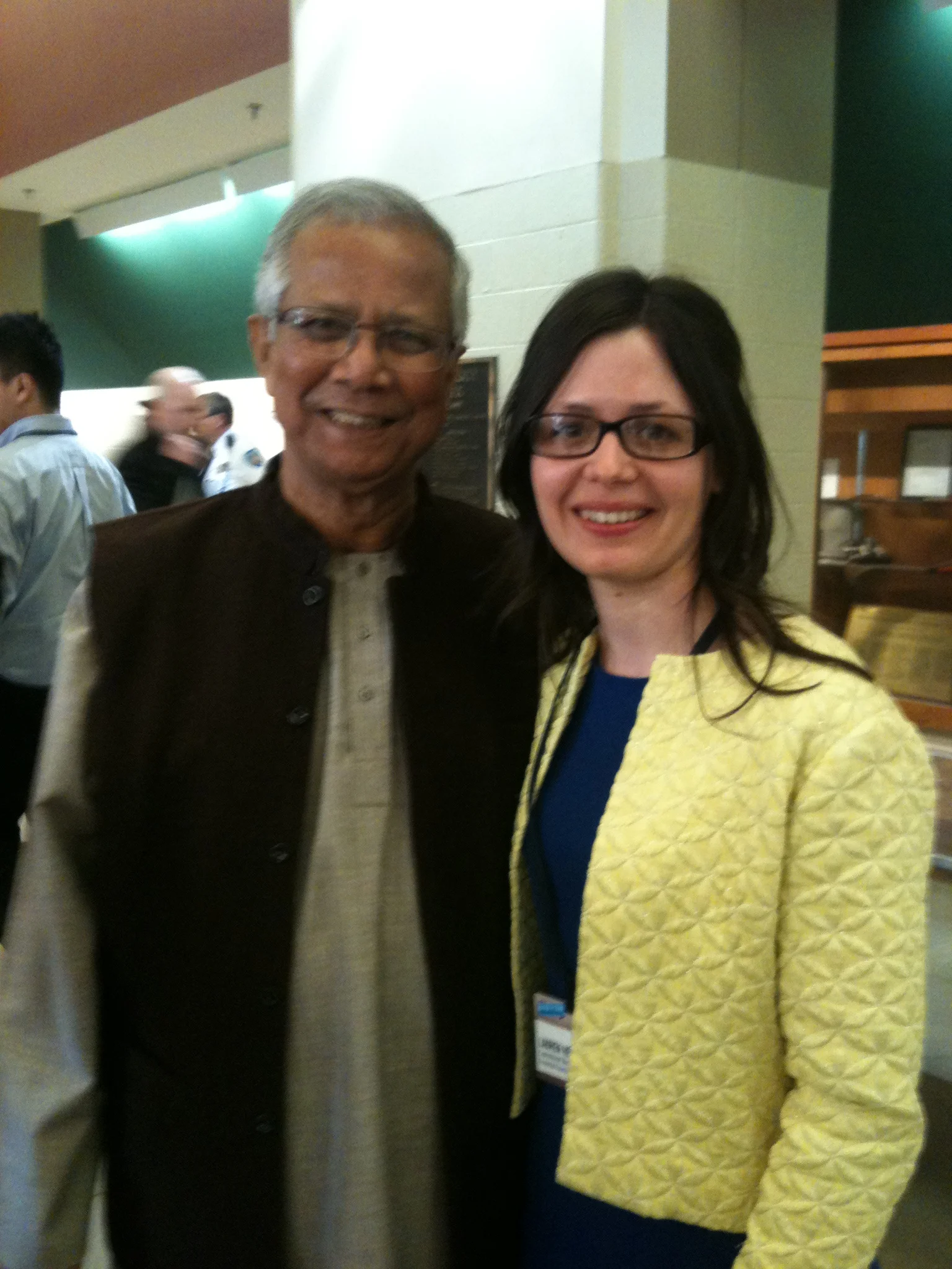 Lauren Herman and Mohammad Yunus. Yunus is the founding pioneer of microcredit.