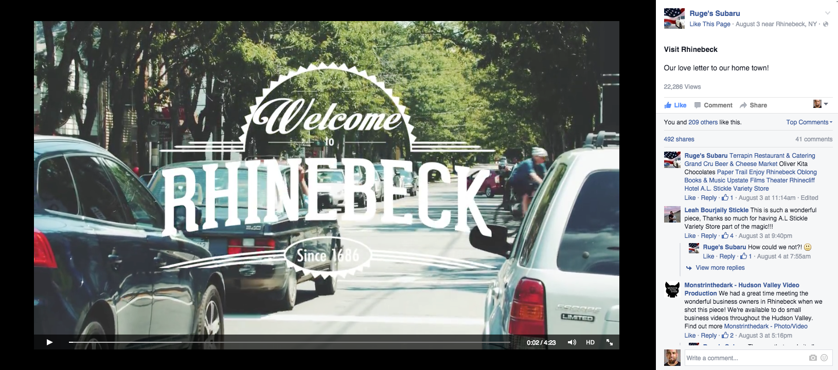 Ruge's Rhinebeck video was shared almost 500 times.