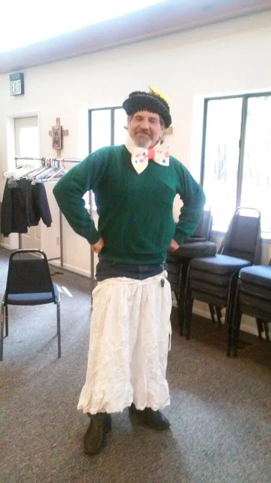 Trying out the 'Clown Ministry' gear