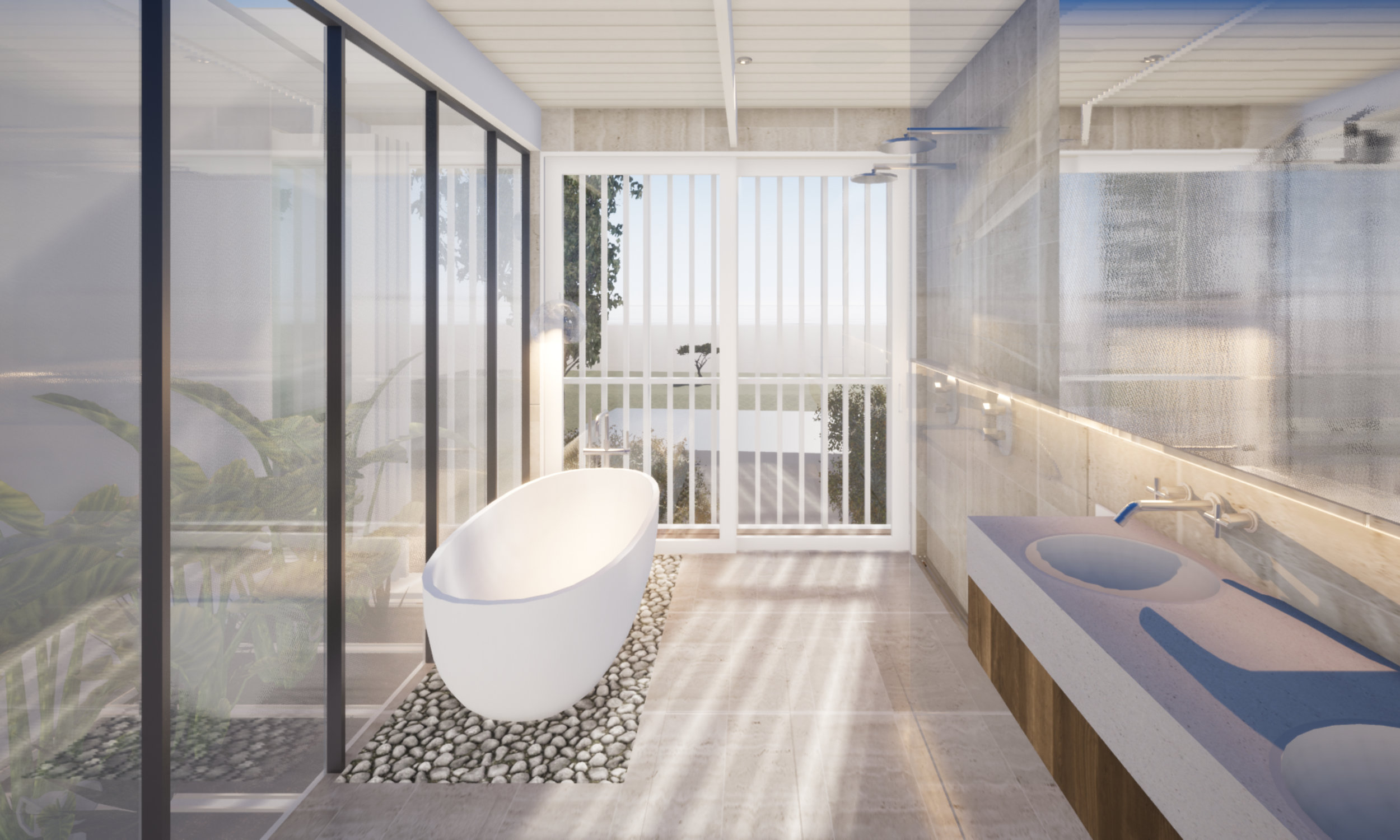  A view of the ensuite, the interior architecture directing sightlines towards the ocean views.  