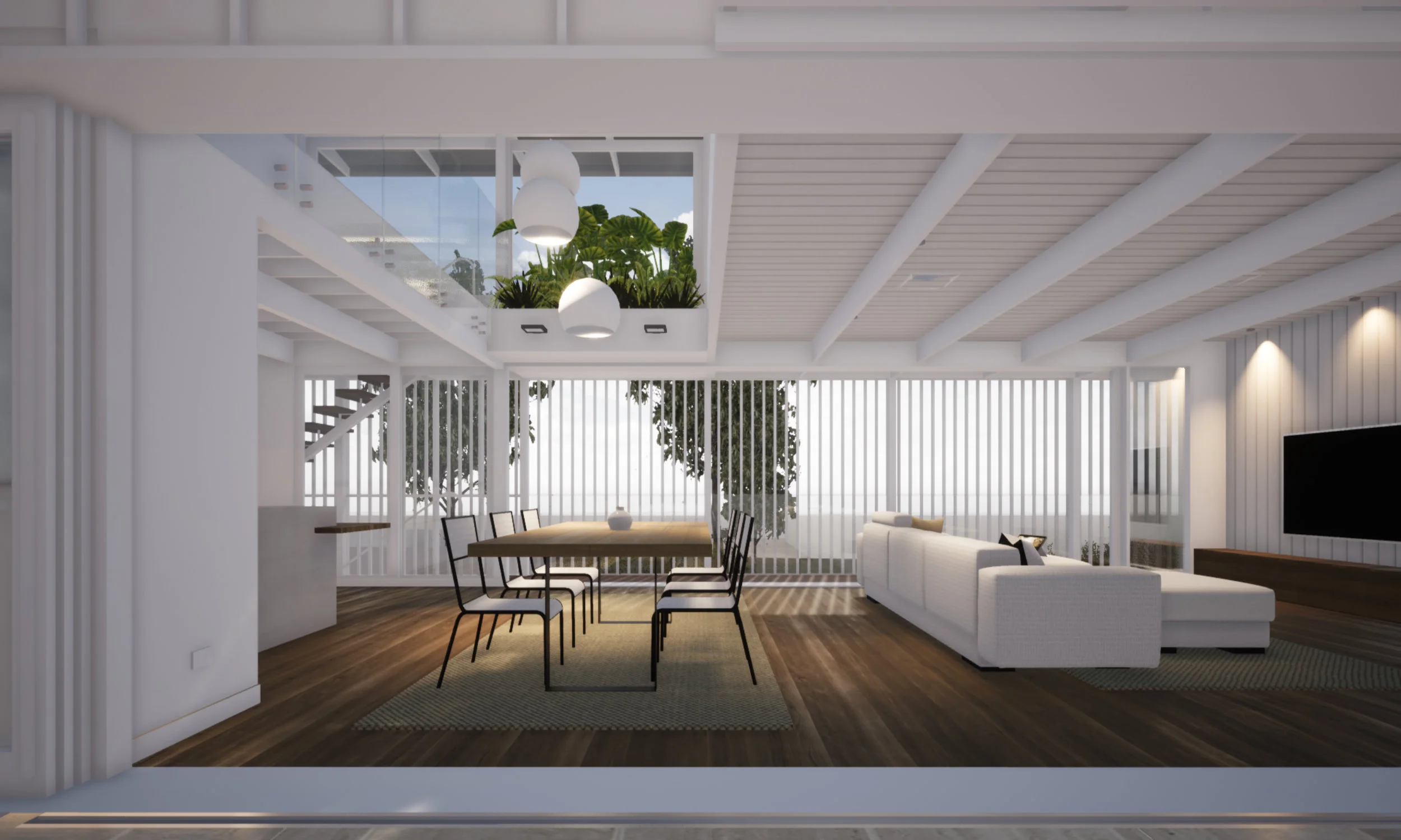  Open plan and open air living spaces, maximising the aspect of the site and allowing for a flexible lifestyle through architectural design.  