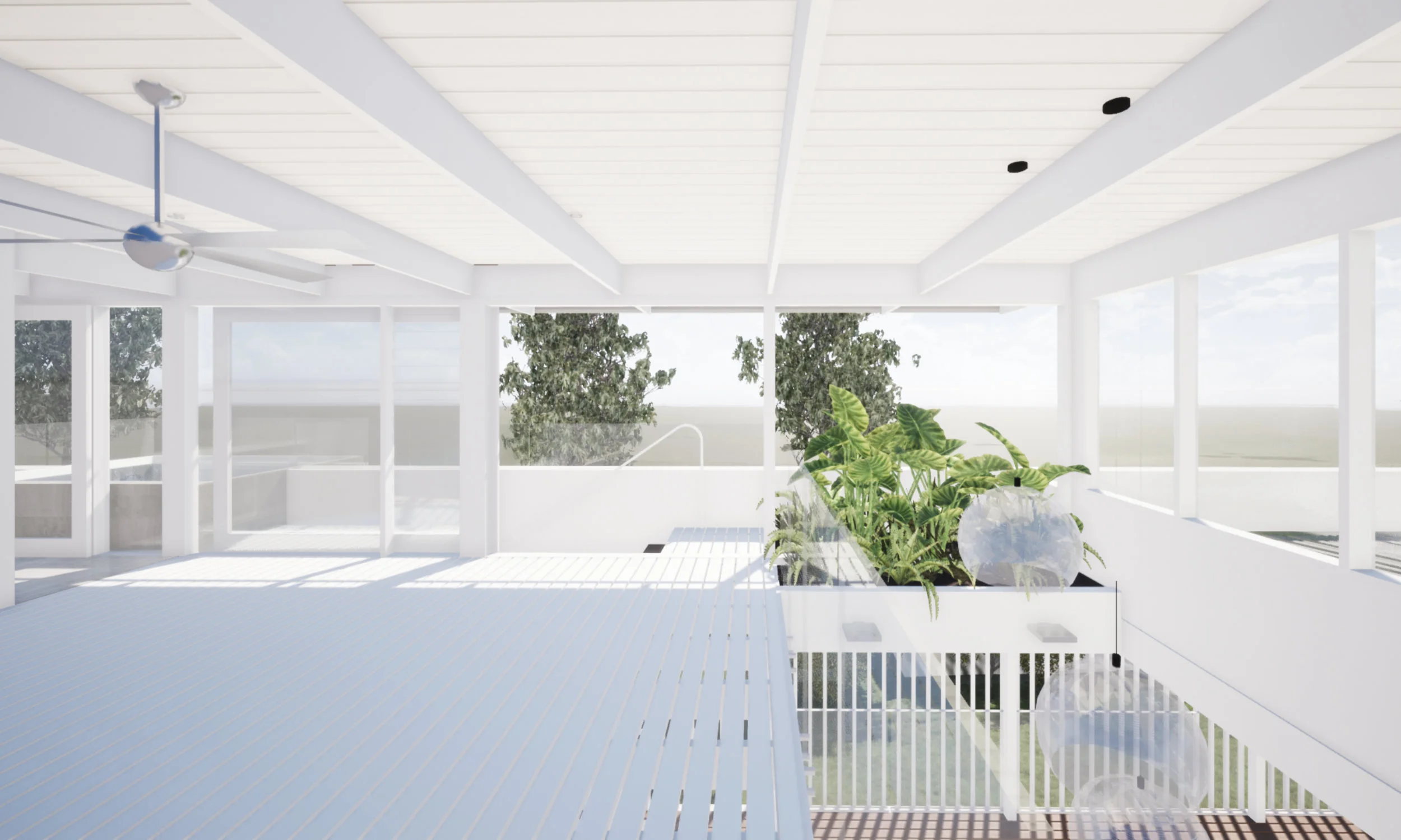  Interior architecture, paired back white scheme directing views towards the landscape.  