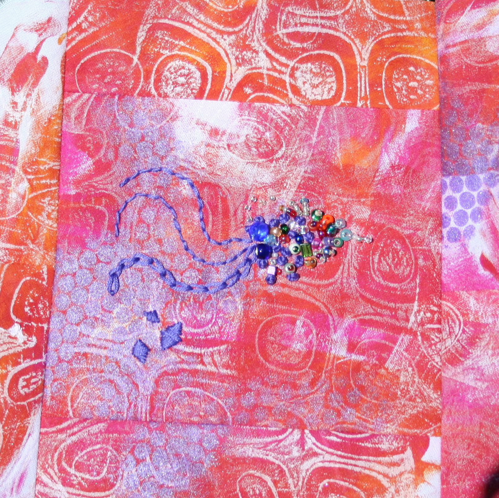 Student Work- Monoprinting, Stamping and Surface Design, Hand Embroidery and Beading