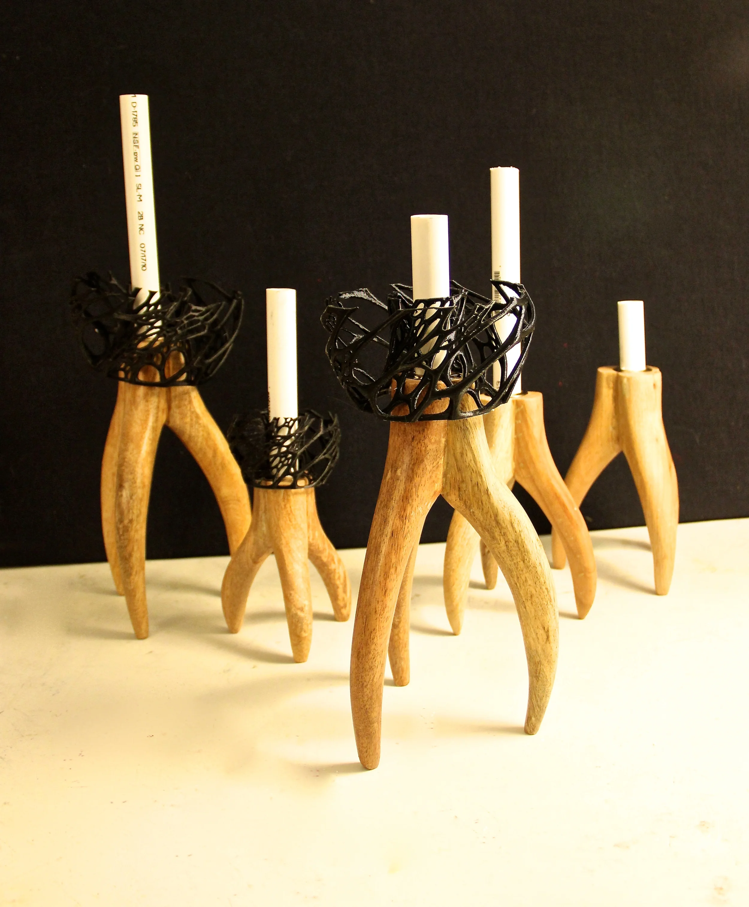 In progress- note the carved wood bases and PVC pipe that will hold some fabric tentacles....this will not look anything the same when I am done....stay tuned!