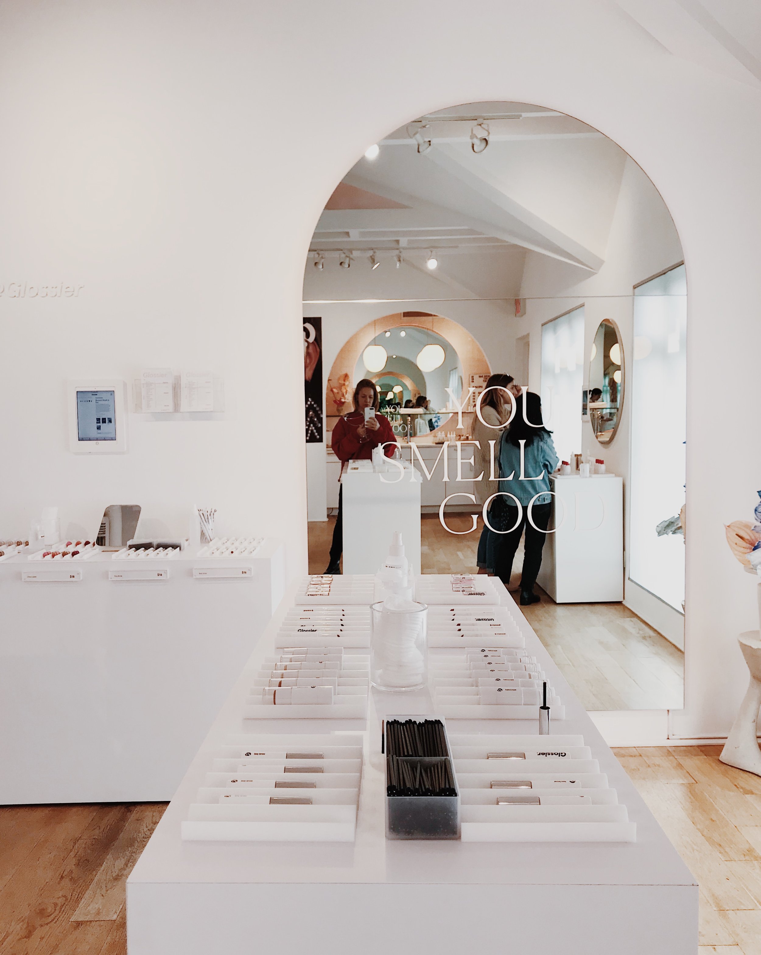   Glossier Penthouse Showroom:  Inspired by the evolving nature of a gallery space, we created an engaging presentation language in while capturing the brand tenets of community and accessibility, giving this digital-first beauty brand the foundation