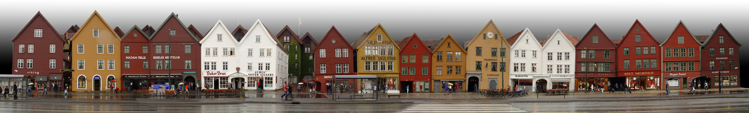 Timber houses along Bryggen, Bergen. Image from Wikipedia - click for longer version of the block