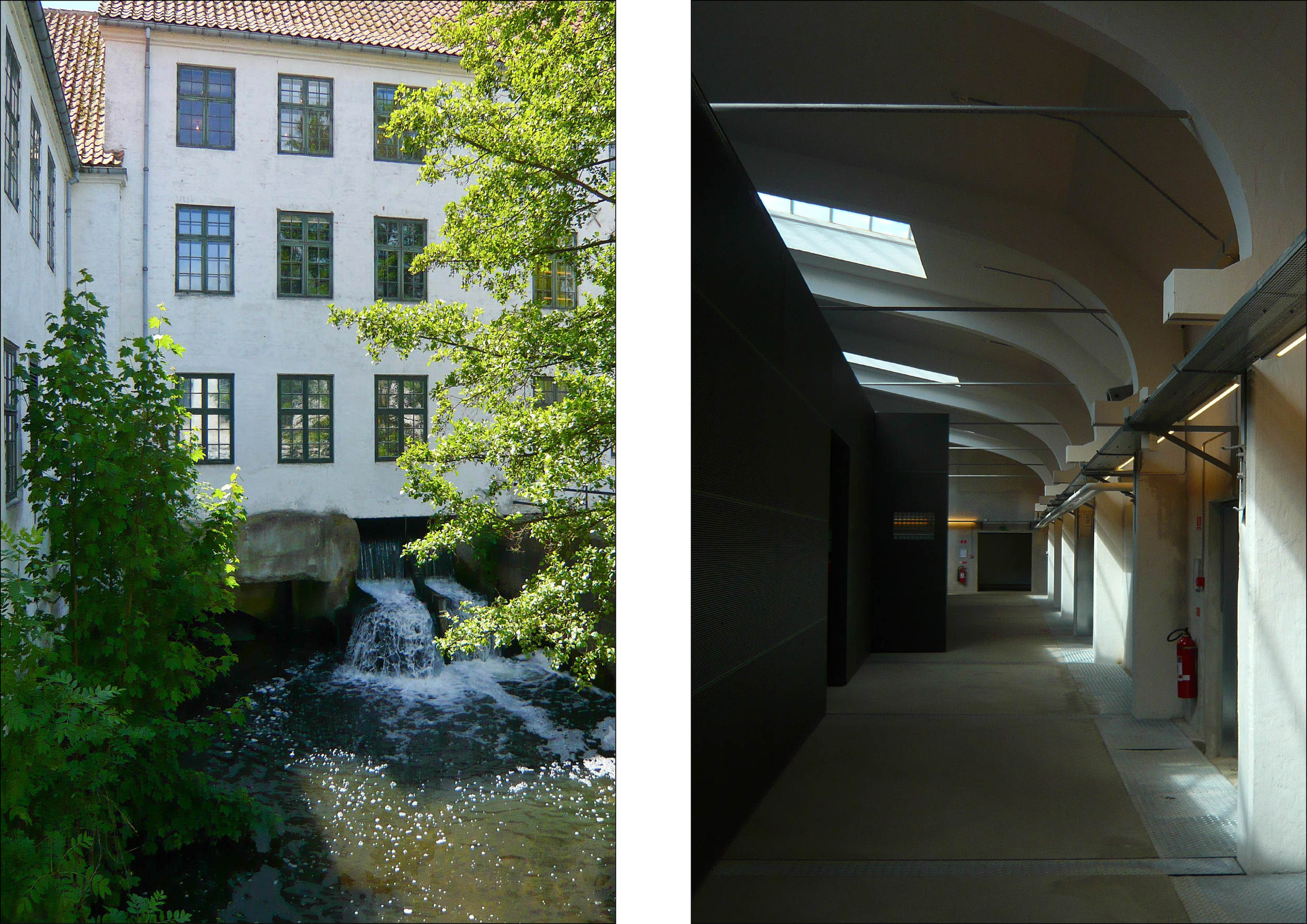The mill from the north looking back upstream to the wheel and the dye works rebuilt in 1936 ... an early example of concrete construction in Denmark