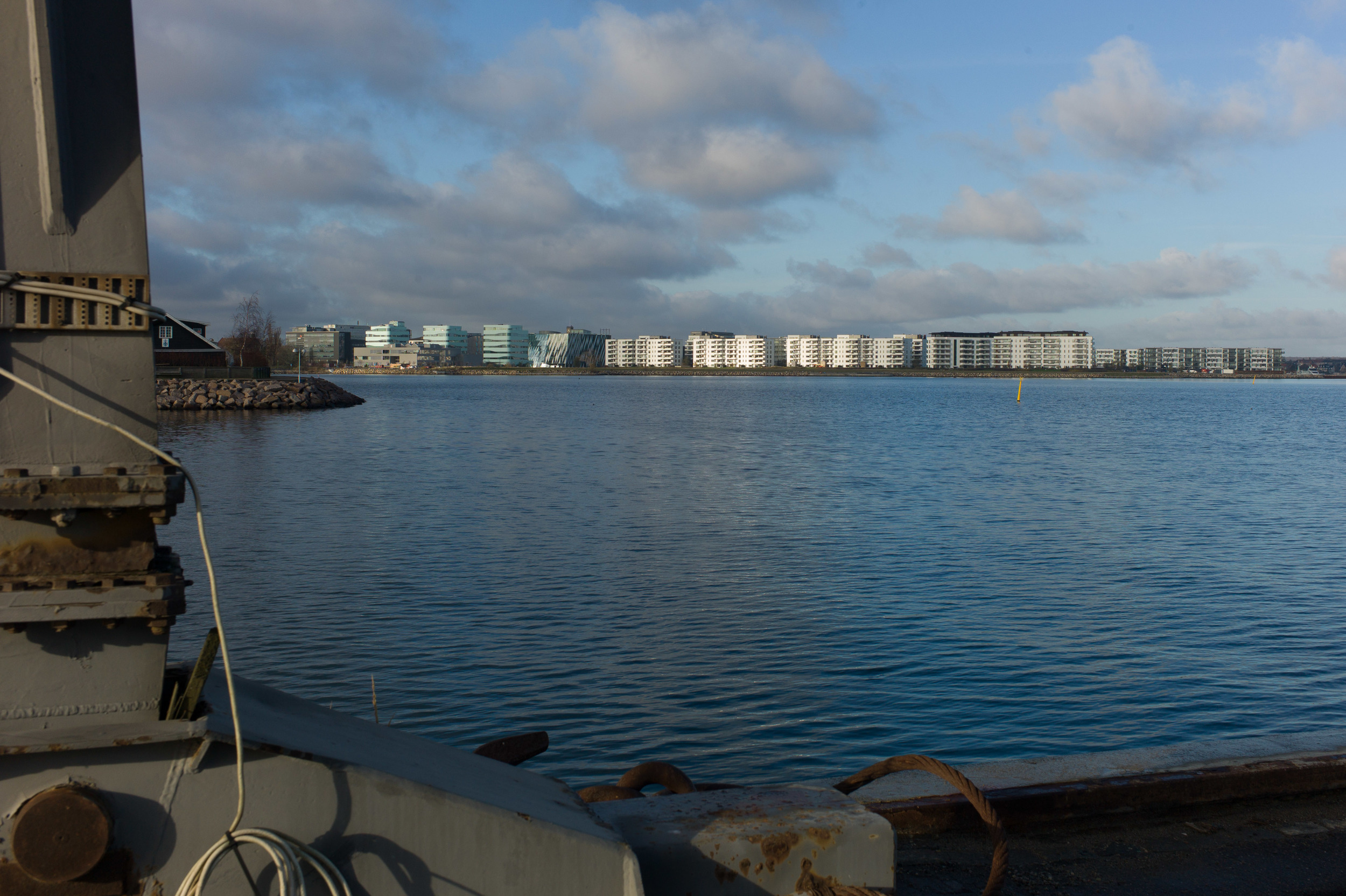   The view across to the developments on the site of the Tuborg brewery from the west quay of Nordhavnen  