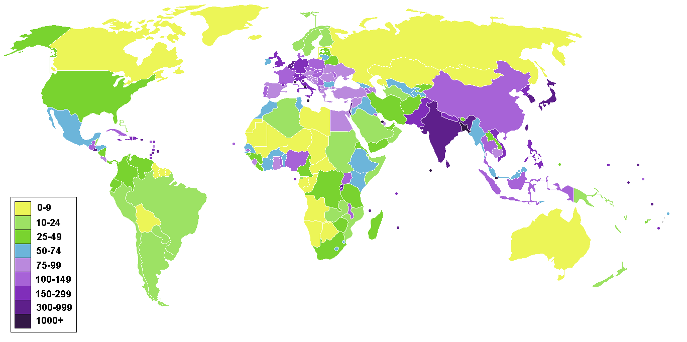 Population growth rate, people per square metre