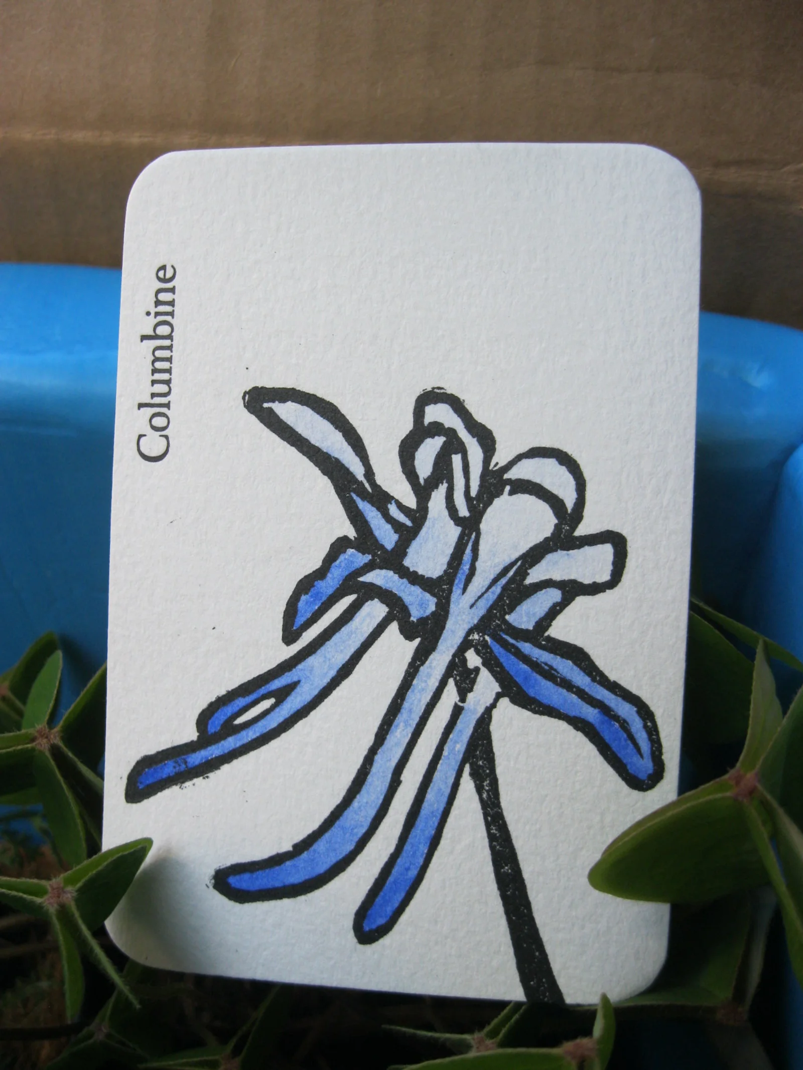 One of the handpainted letterpress cards we sent.