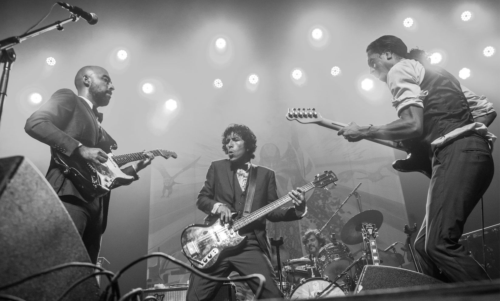 Chicano Batman, left to right, Carlos Arevalo, Eduardo Arenas and Gabriel Villa (drums), Bardo Martinez