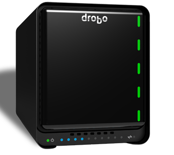The Drobo 5D isn't just super functional, but check out all these lights on the front. That's the sign of a sweet product! ;-)
