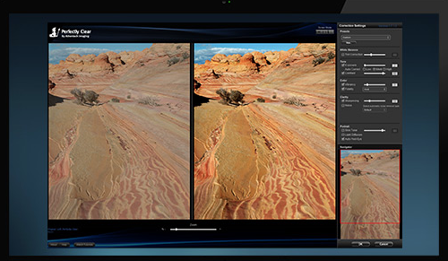 The photo on the left is a raw photo unprocessed and the photo on the right is using Perfectly Clear... One click!