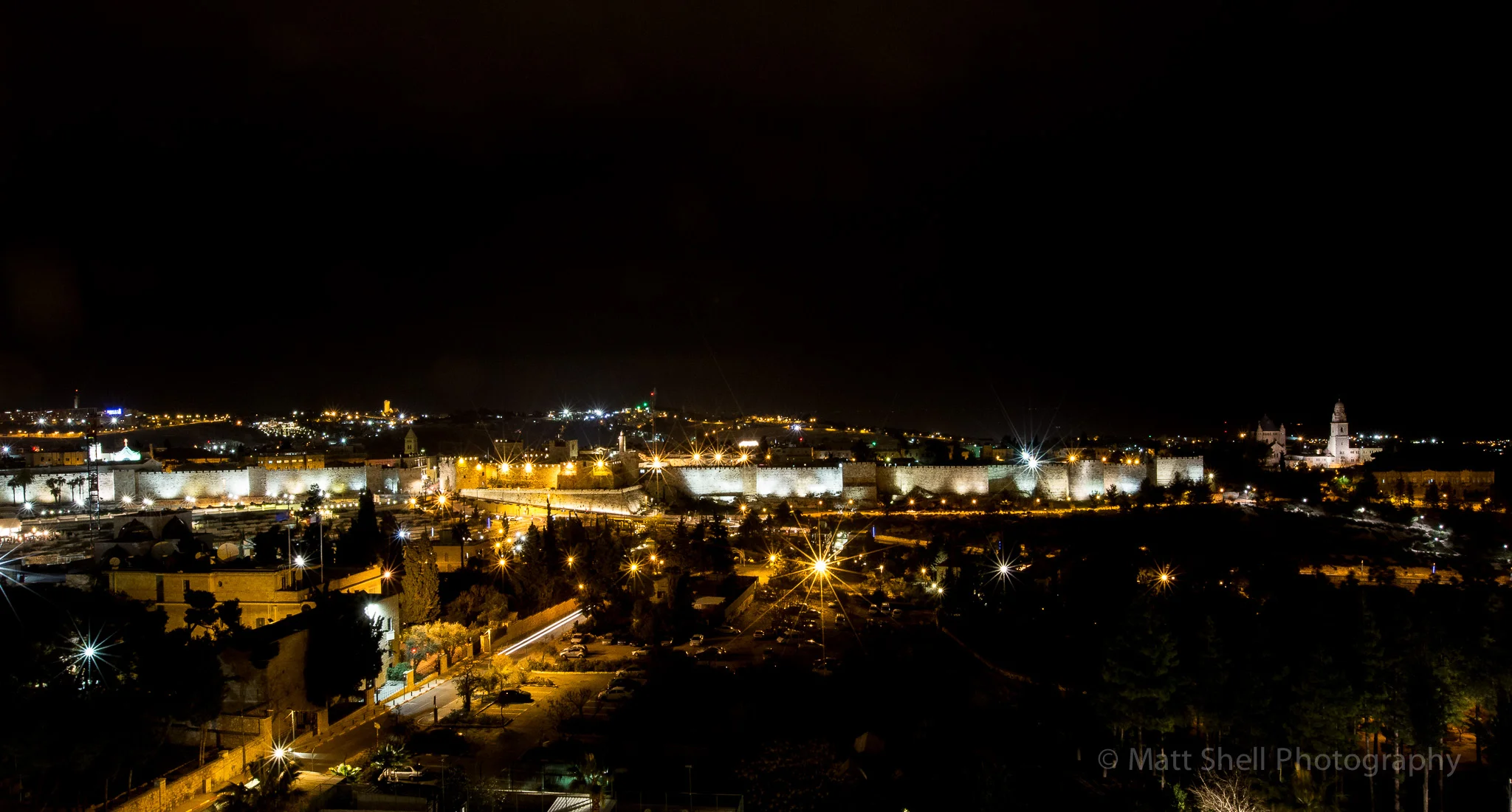 Shot of the Old City at night.