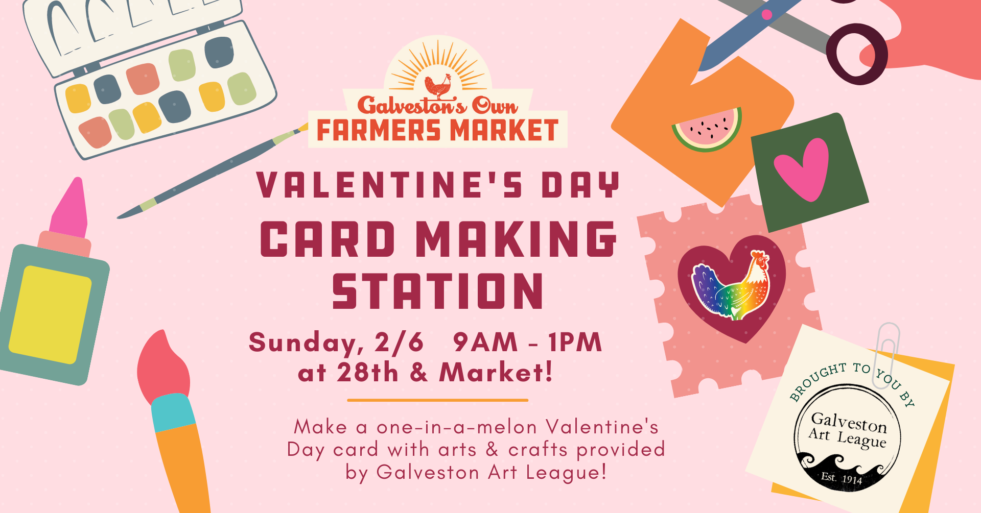 2/6 Valentine's Day Card Making Station with Galveston Art League