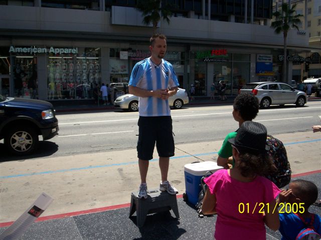 Preaching on Hollywood Boulevard.