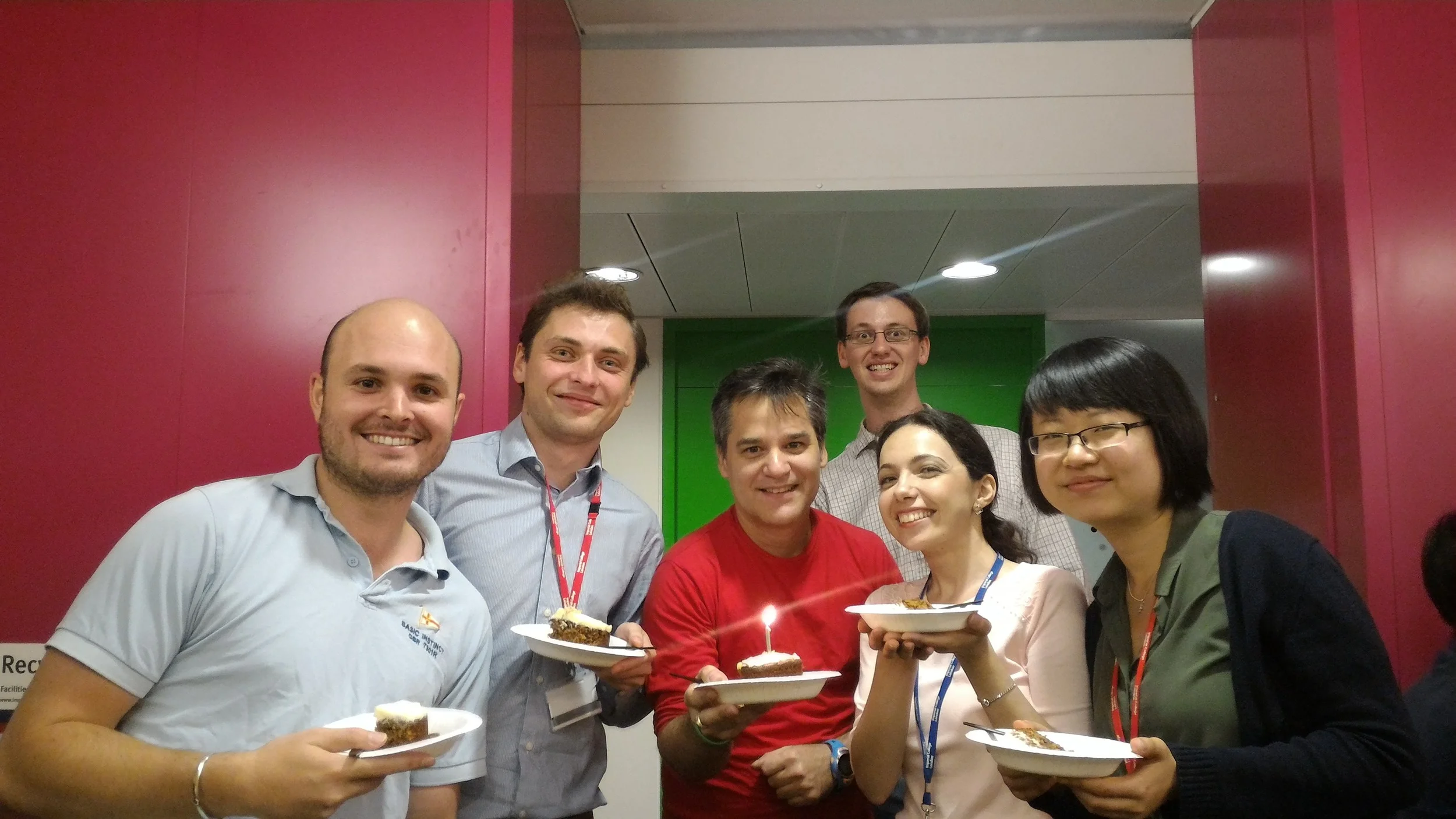 Ernesto's birthday, 2015. Left to right: Will, Darek Ernesto, Simon, Muge, Hairuo.